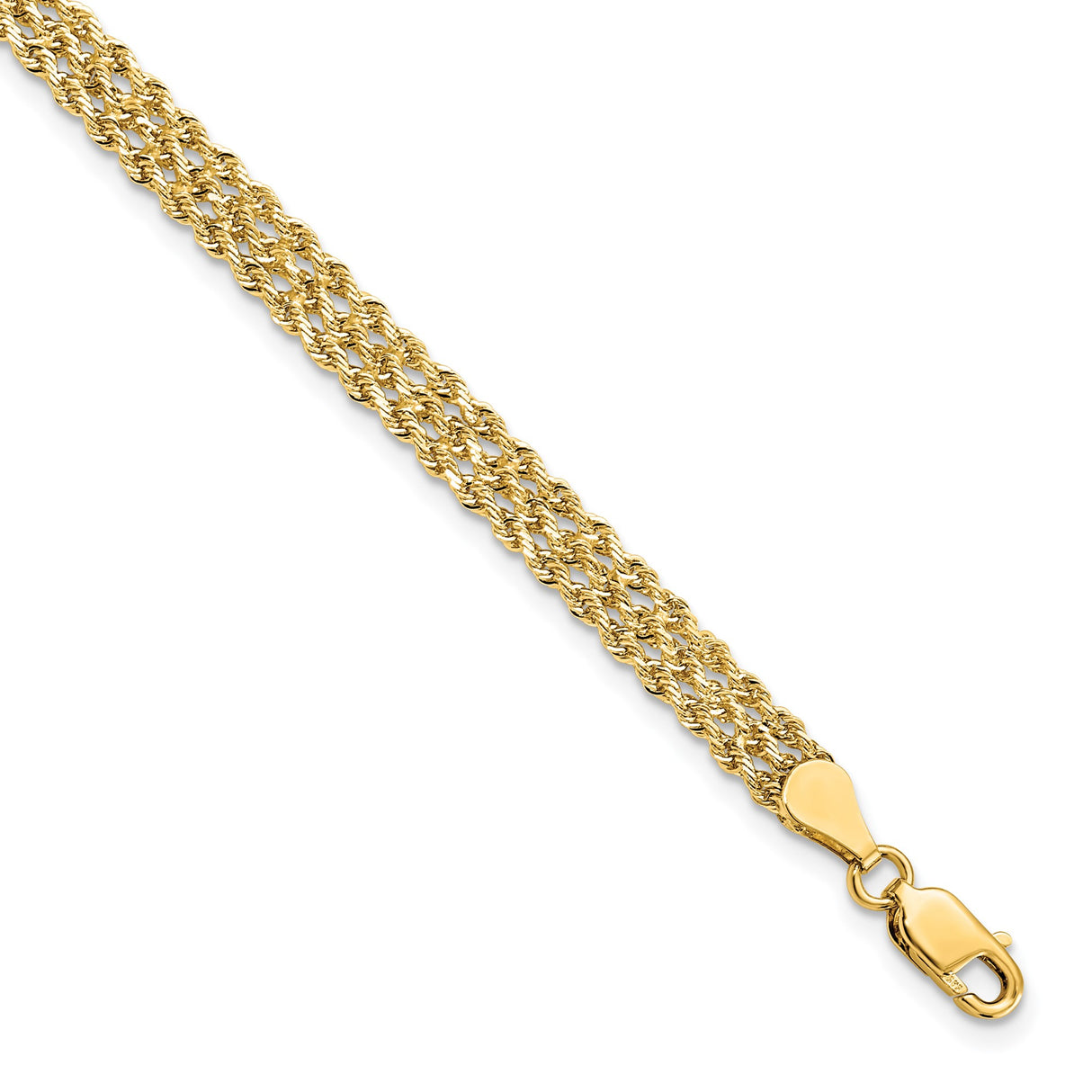 14K Yellow Gold 4.5 mm Rope Chain Bracelet, Polished detail view