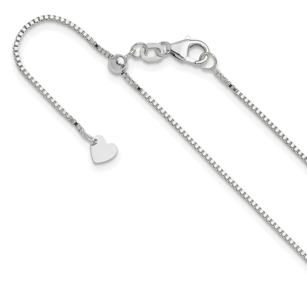 10K White Gold 0.9 mm Box Chain Necklace, Polished detail view