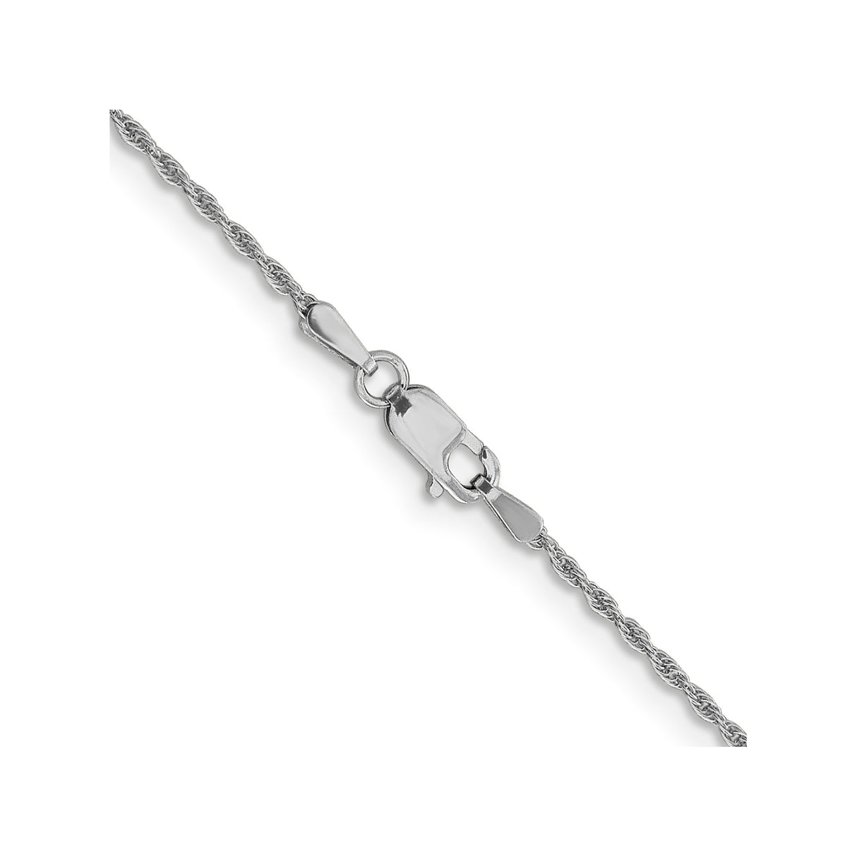 14K White Gold 1.3 mm Rope Chain Necklace, Polished alternate angle