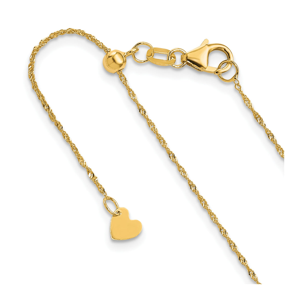 10K Yellow Gold 0.9 mm Singapore Chain Necklace, Polished detail view