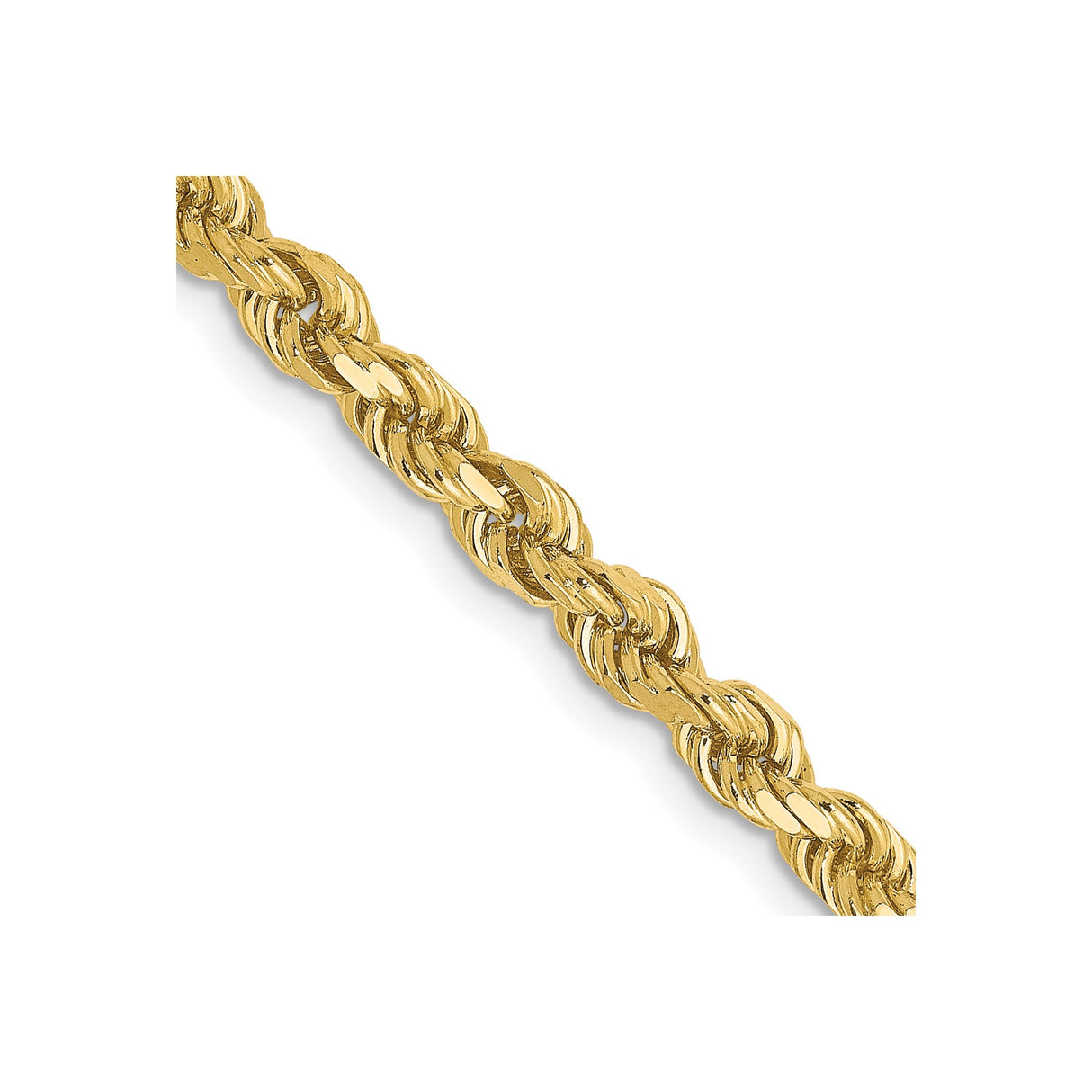 10K Yellow Gold 3.5 mm Rope Chain Necklace, Polished detail view