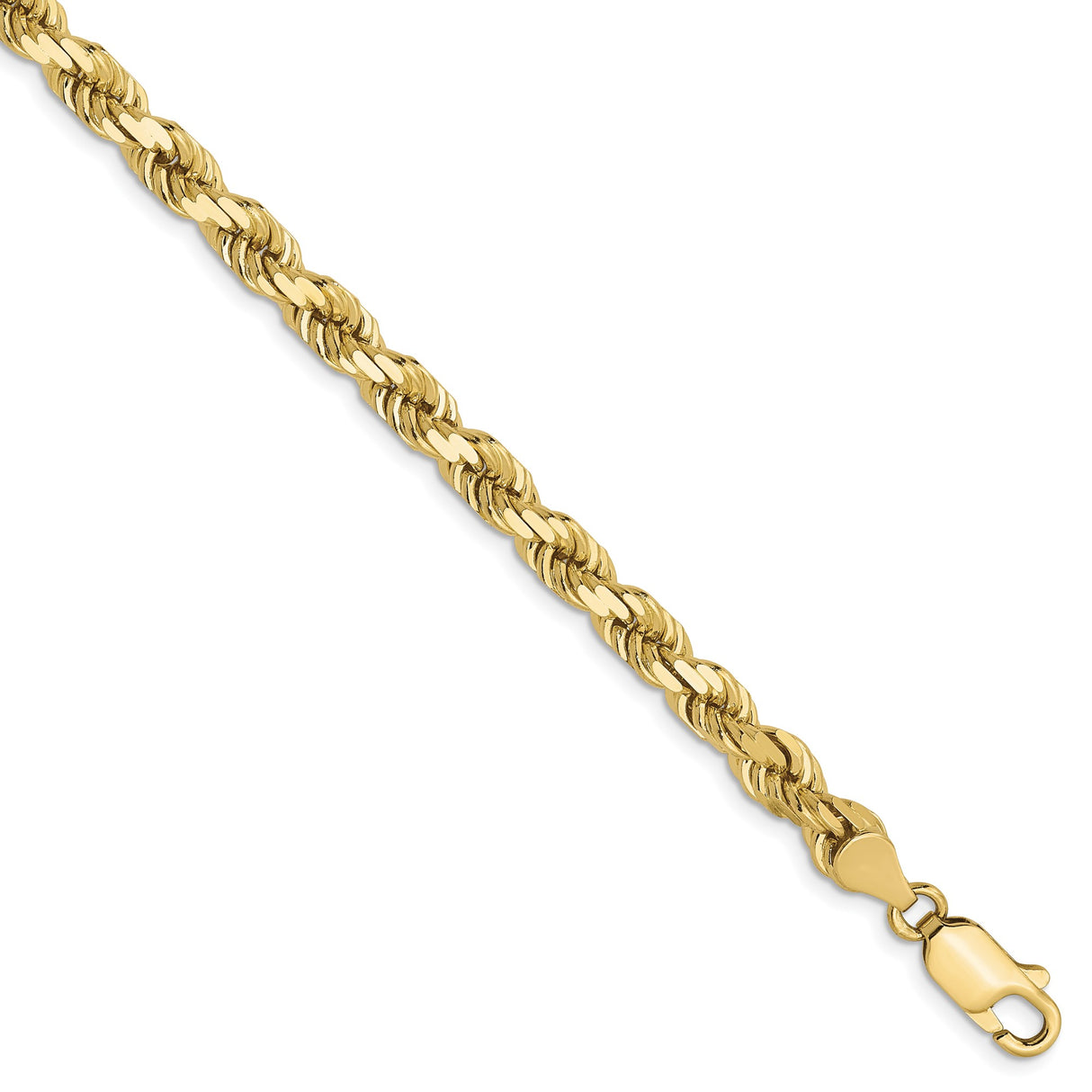 10K Yellow Gold 4.5 mm Rope Chain Bracelet, Polished shown for scale