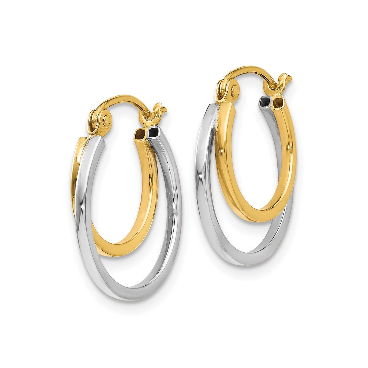 14k Two-Tone Gold Hoop Earrings, Dual-Band Latch-Back Design for Women