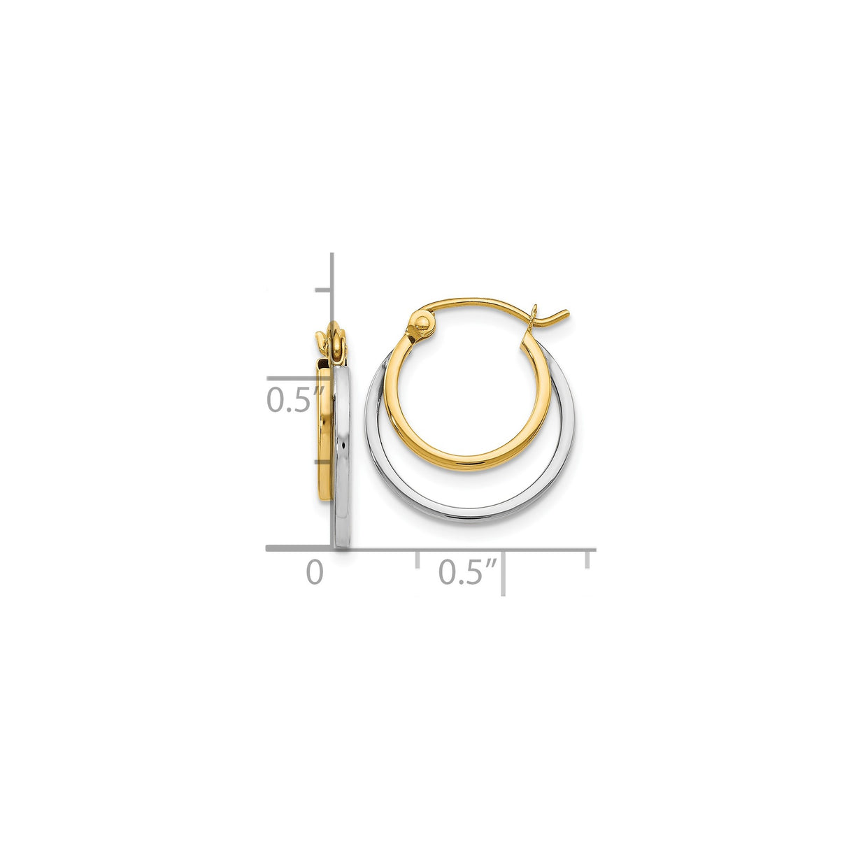 14k Two-Tone Gold Hoop Earrings, Dual-Band Latch-Back Design for Women