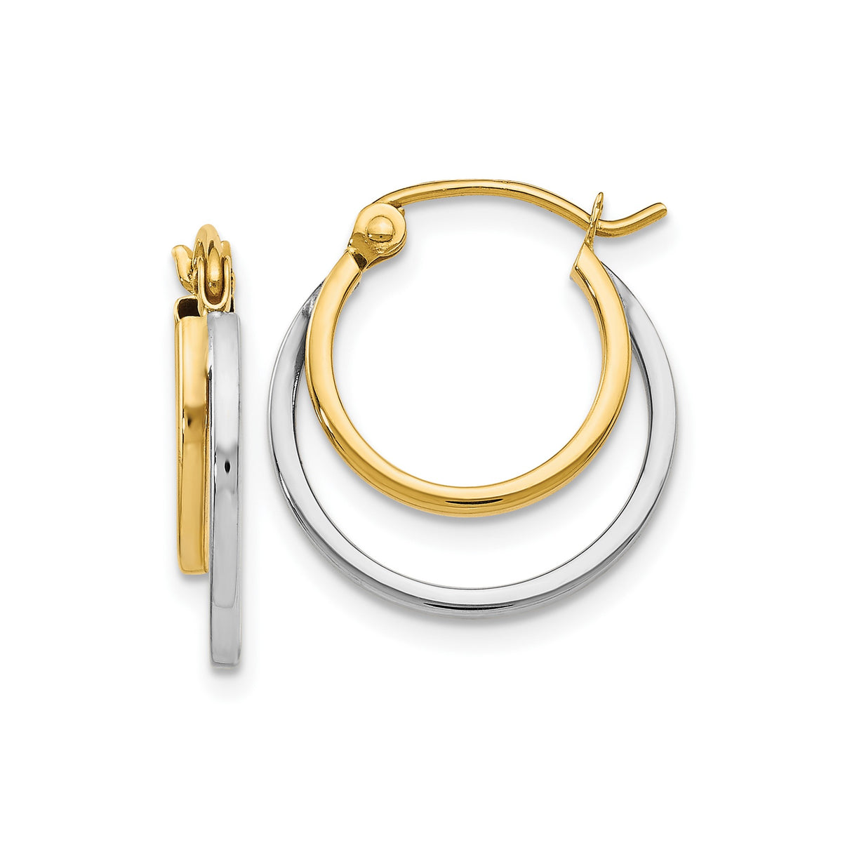 14k Two-Tone Gold Hoop Earrings, Dual-Band Latch-Back Design for Women