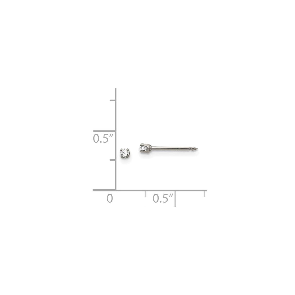 Stainless Steel Stud Earrings with Round Clear Cubic Zirconia, Minimalist Unisex Design