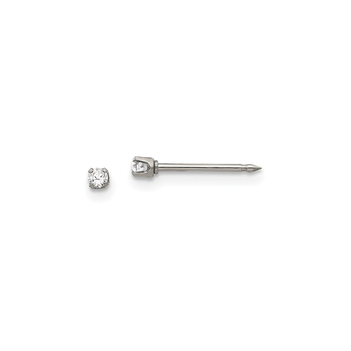 Stainless Steel Stud Earrings with Round Clear Cubic Zirconia, Minimalist Unisex Design