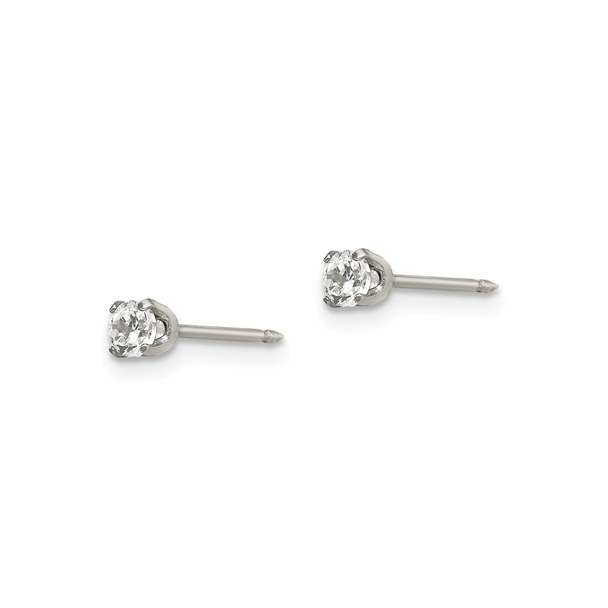 Stainless Steel Stud Earrings with Clear Cubic Zirconia, Prong Set, Hypoallergenic Unisex Style