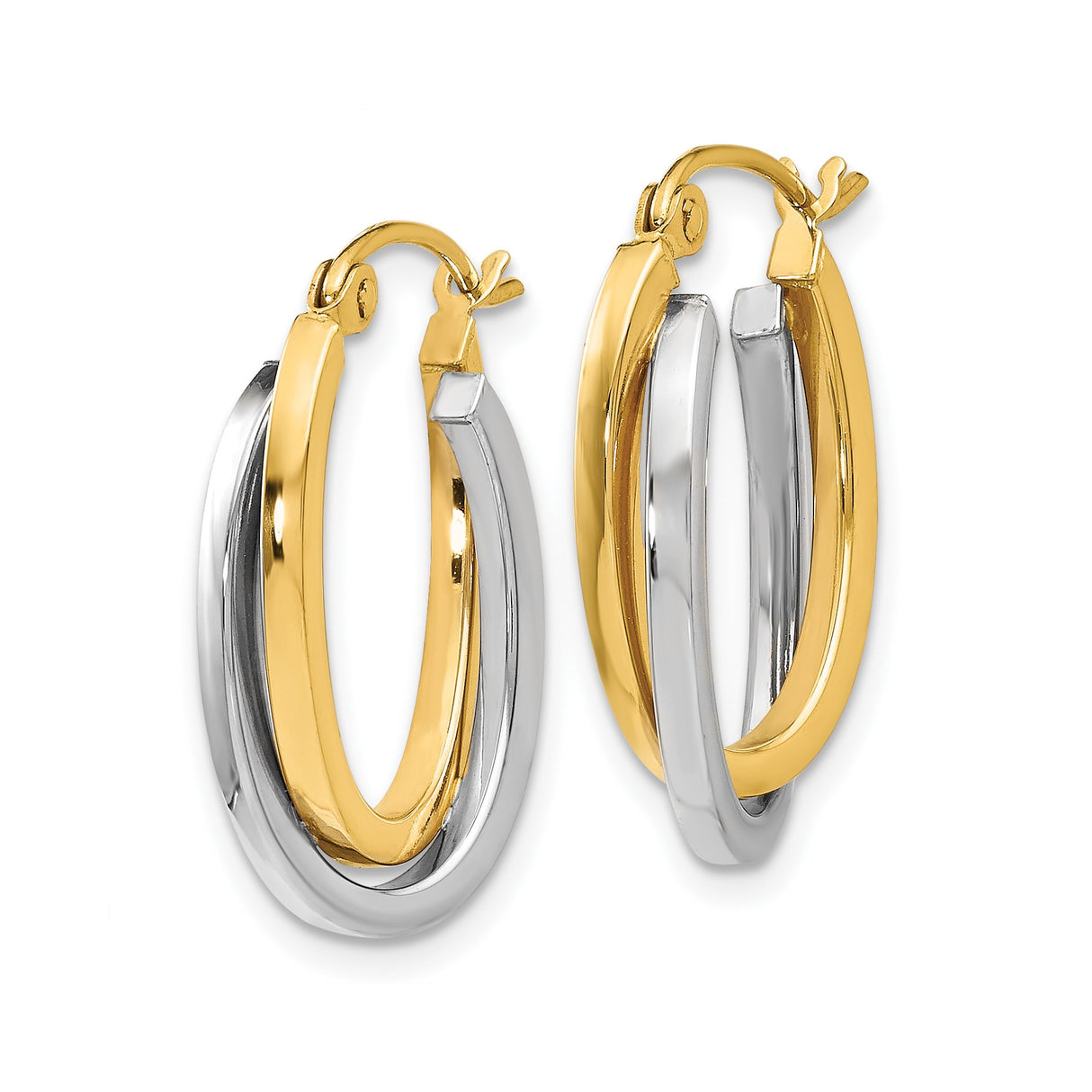 14k Two Tone Gold Oval Hoop Earrings with Twisted Polished Design for Women