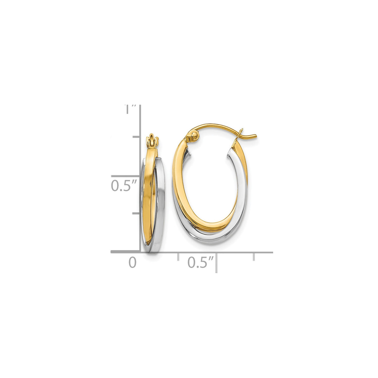 14k Two Tone Gold Oval Hoop Earrings with Twisted Polished Design for Women