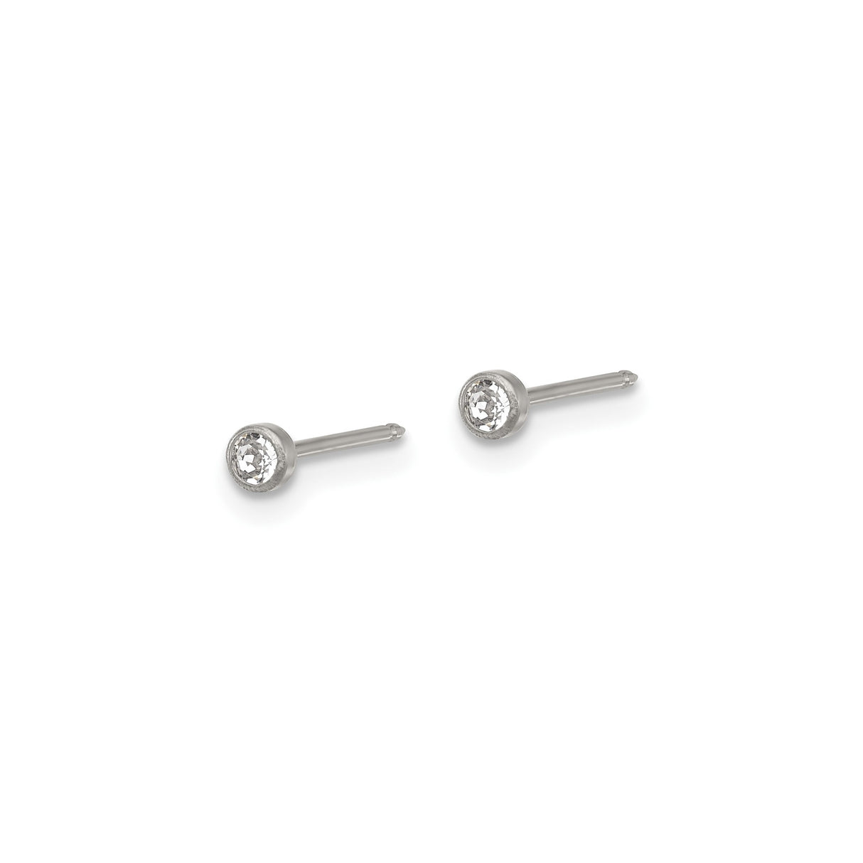Titanium Stud Earrings with Clear Cubic Zirconia Bezel Setting, Hypoallergenic, Unisex Flat Back