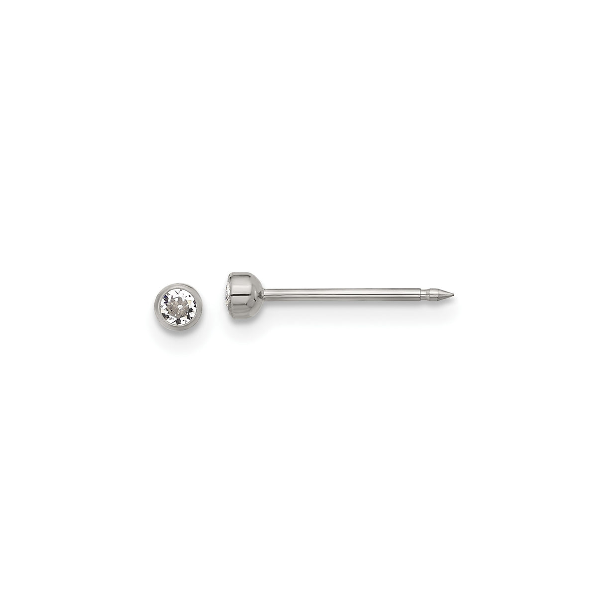 Titanium Stud Earrings with Clear Cubic Zirconia Bezel Setting, Hypoallergenic, Unisex Flat Back