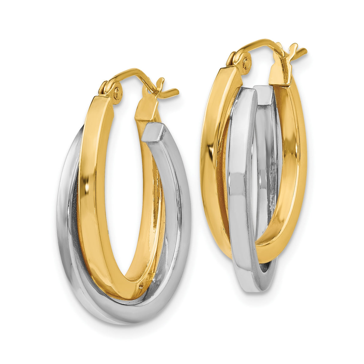 14k Two-Tone Gold Hoop Earrings with Intertwined Yellow and White Gold Design