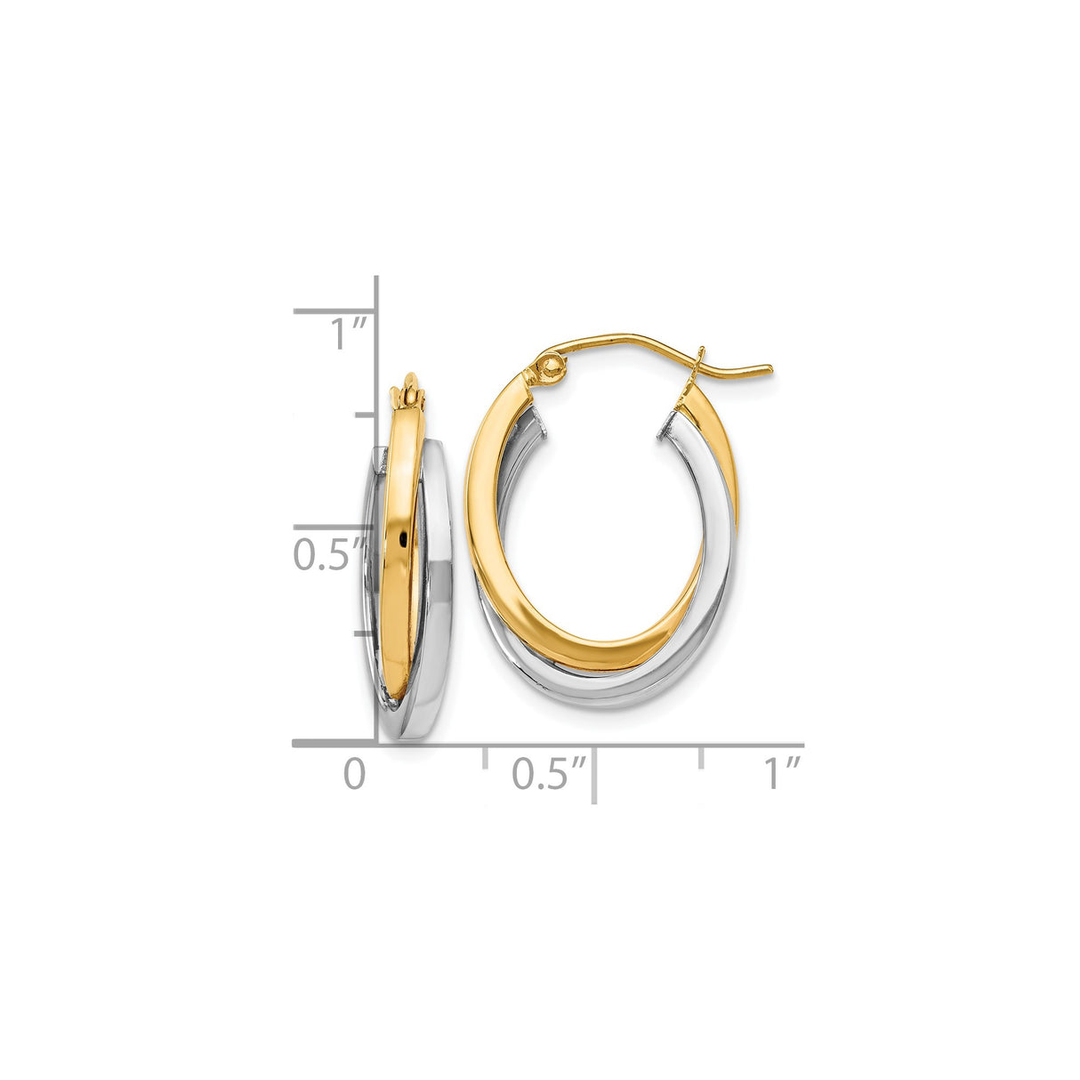 14k Two-Tone Gold Hoop Earrings with Intertwined Yellow and White Gold Design