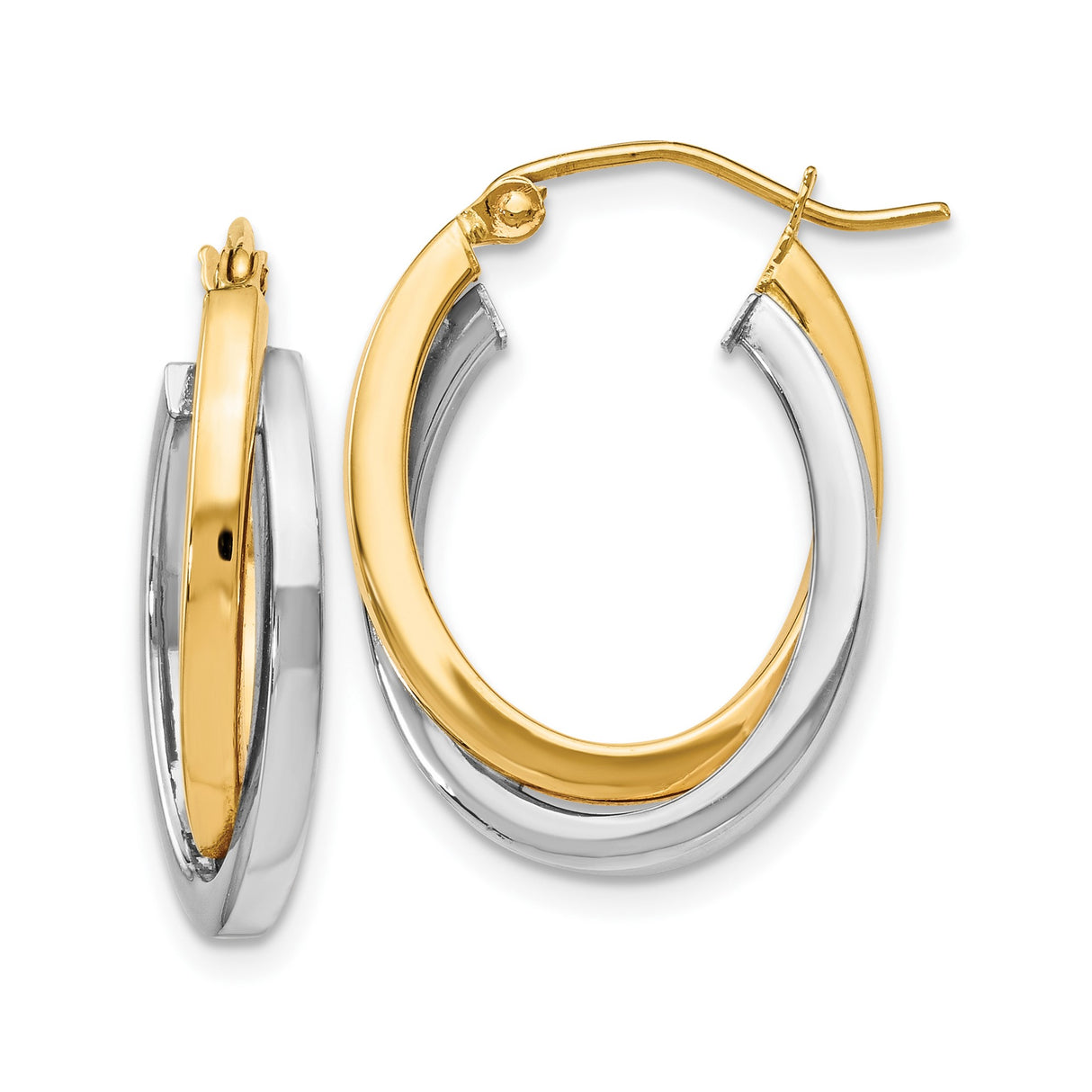 14k Two-Tone Gold Hoop Earrings with Intertwined Yellow and White Gold Design