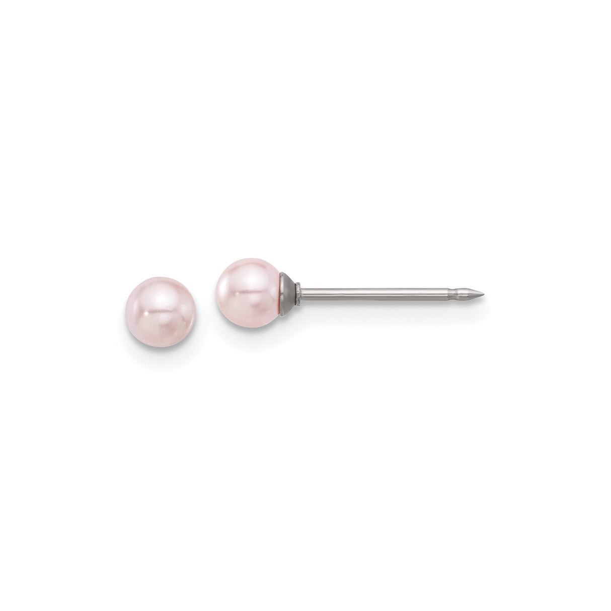 Stainless Steel Stud Earrings with Simulated Pink Pearl, Minimalist Romantic Style for Women