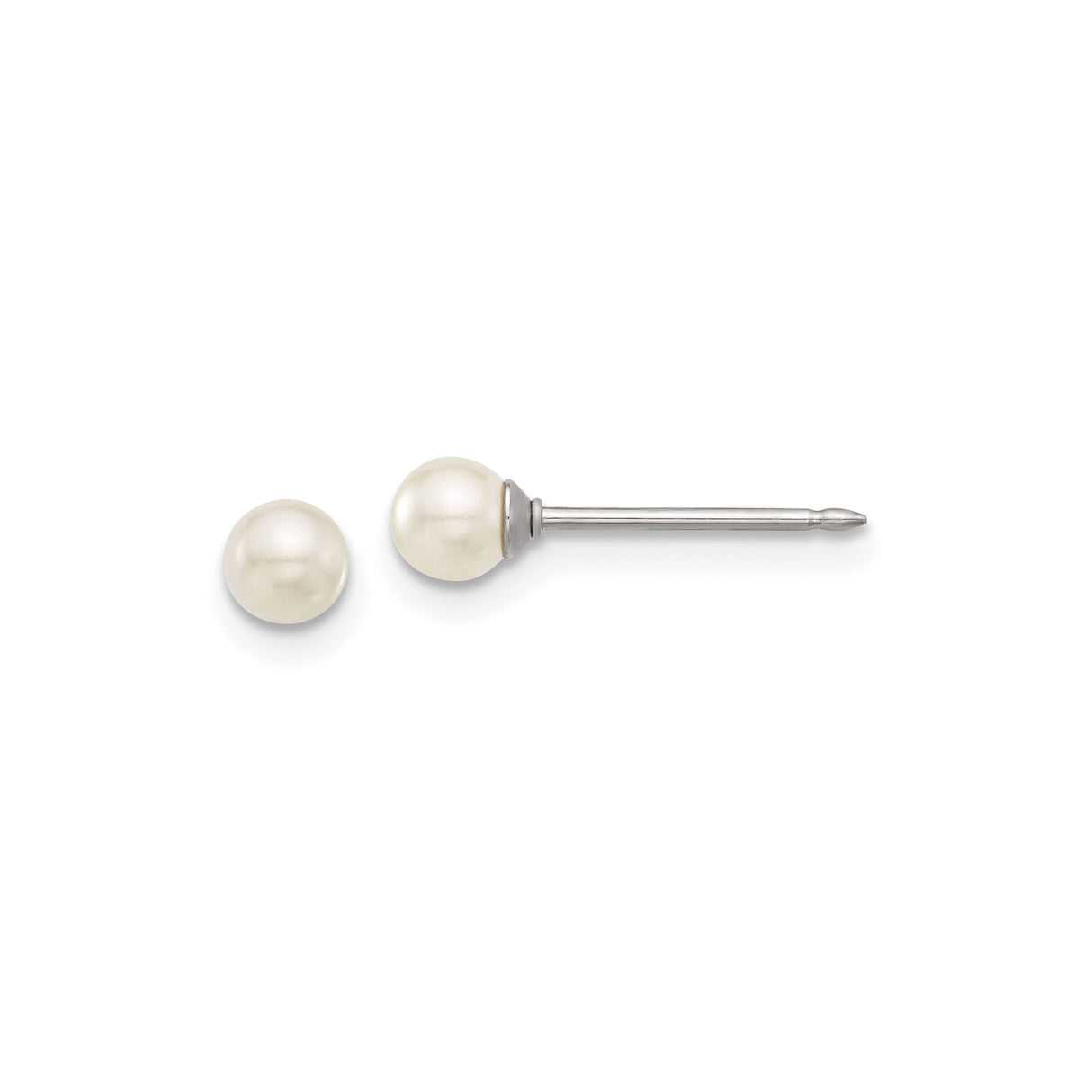 Stainless Steel Stud Earrings with Simulated Pearl, Classic Round Design, Hypoallergenic Jewelry