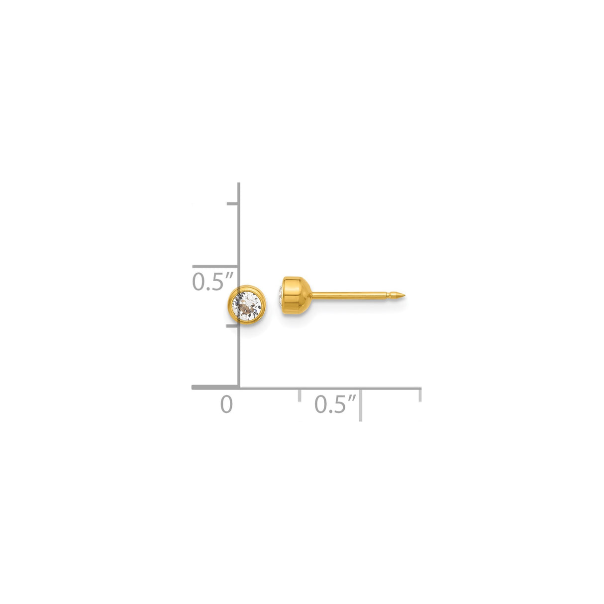 14k Yellow Gold Stud Earrings with Round Bezel Set Clear Crystal, Classic Minimalist Design