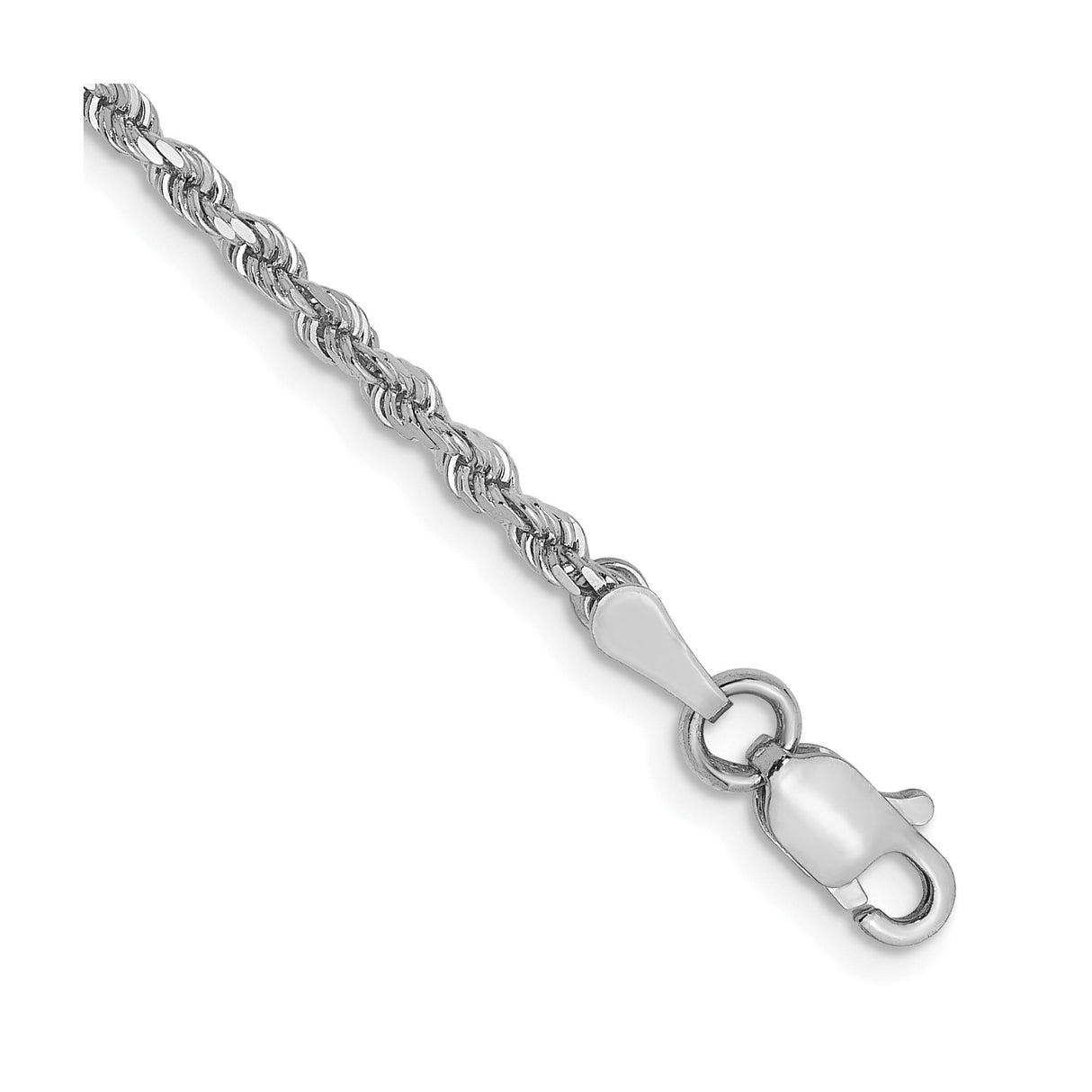 14K White Gold 2 mm Rope Chain Anklet, Polished