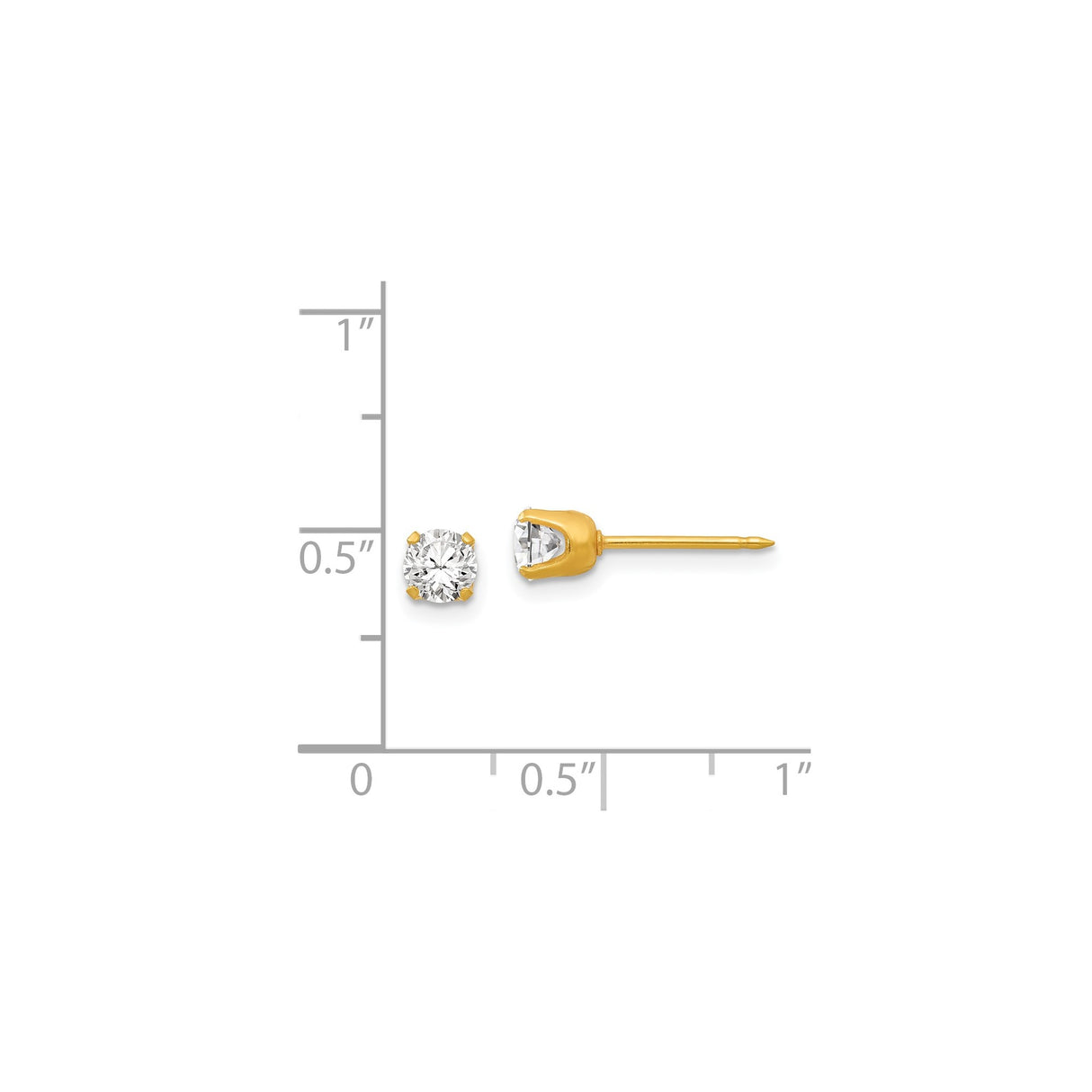 14k Yellow Gold Solitaire Stud Earrings with Round Cut Clear Gemstones, Four-Prong Design