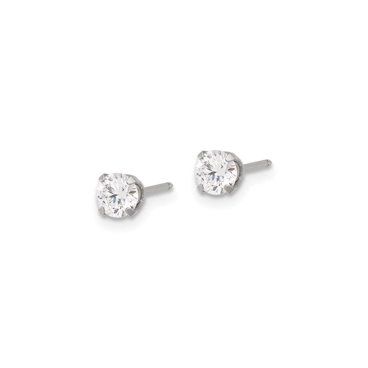 316 Stainless Steel Stud Earrings with 4mm Round Cubic Zirconia in 4-Prong Setting