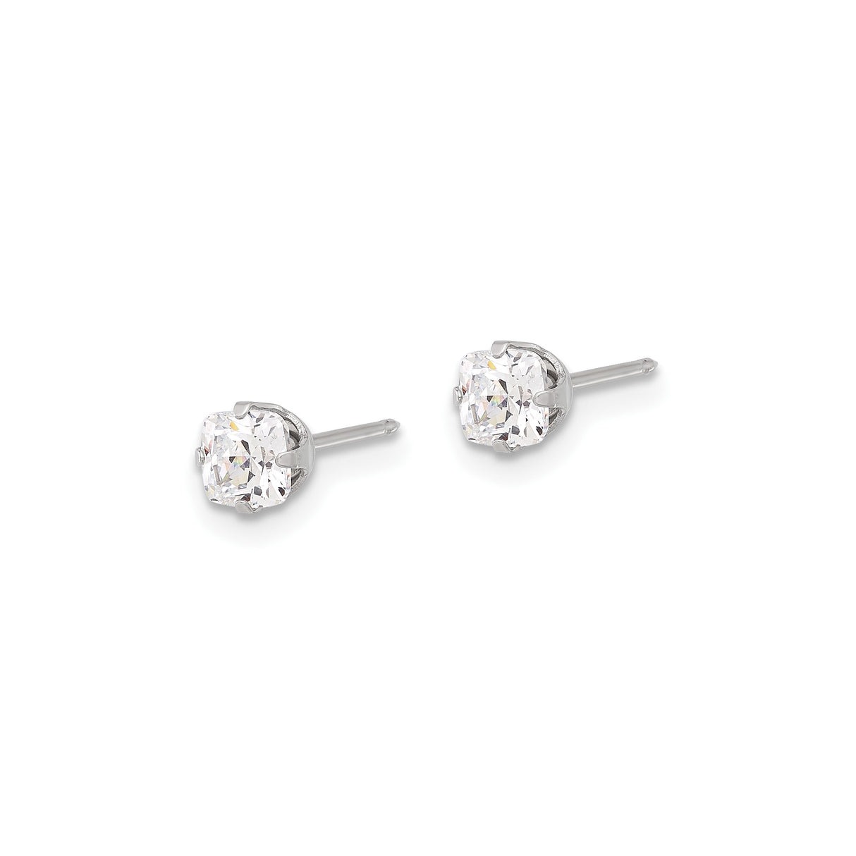 Stainless Steel Stud Earrings with Cushion Cut Cubic Zirconia, Four Prong Setting, Minimalist Style