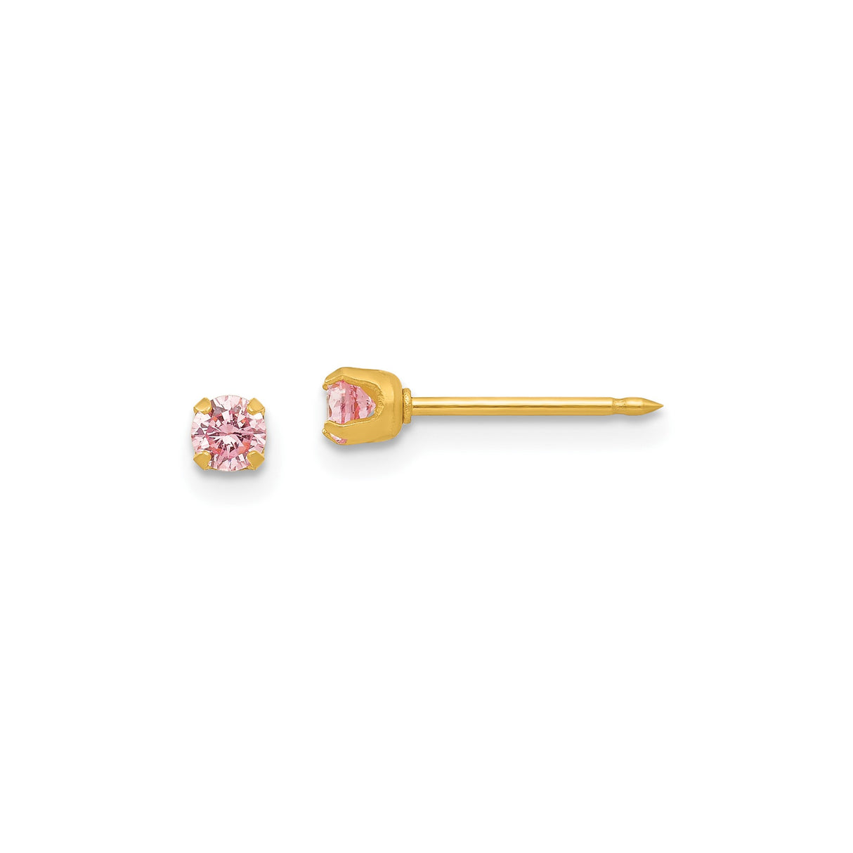 14k Yellow Gold Stud Earrings with Round Pink Gemstones, Classic Minimalist Design for Women