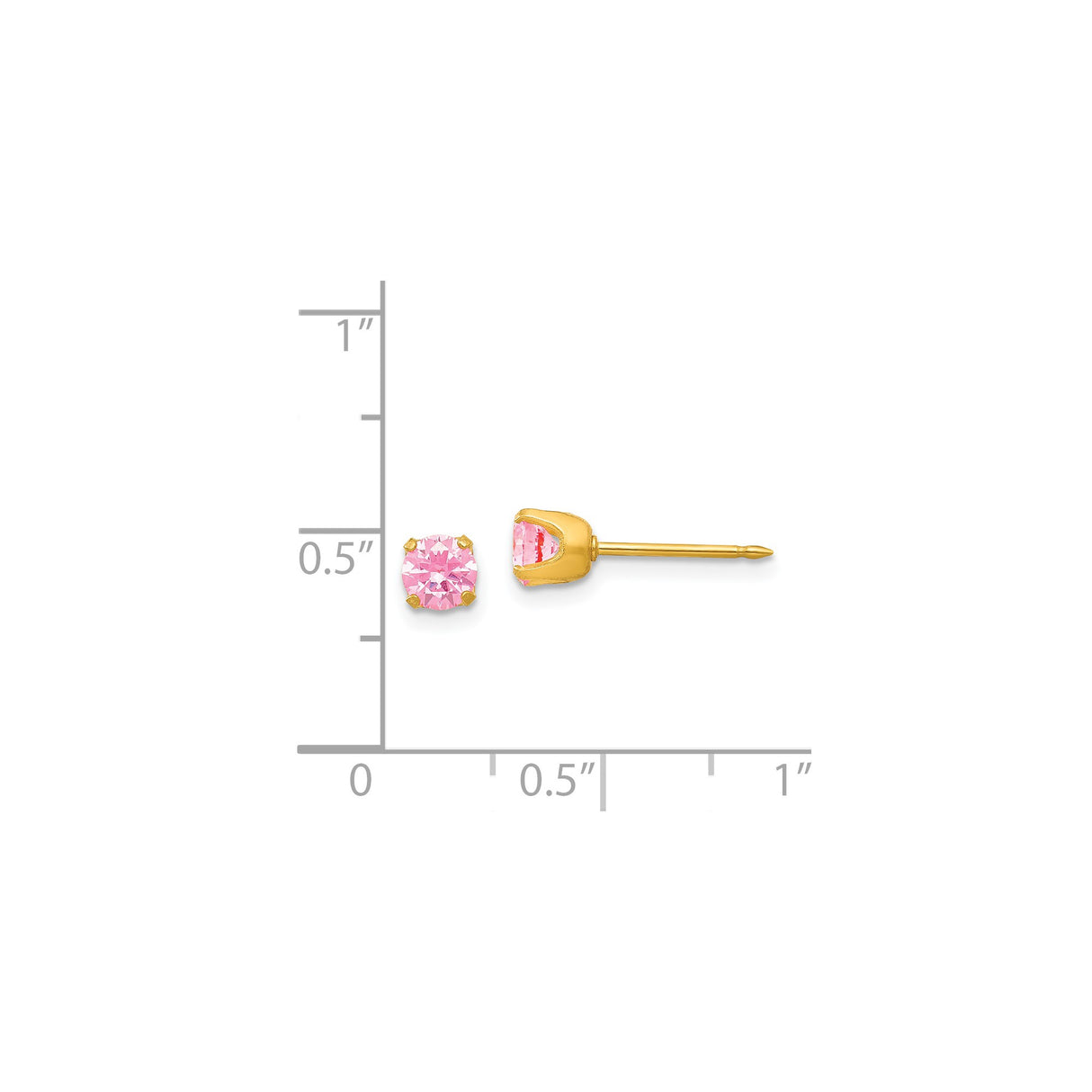 14k Yellow Gold Stud Earrings with Pink Gemstone, Classic Round Cut Four Prong Setting