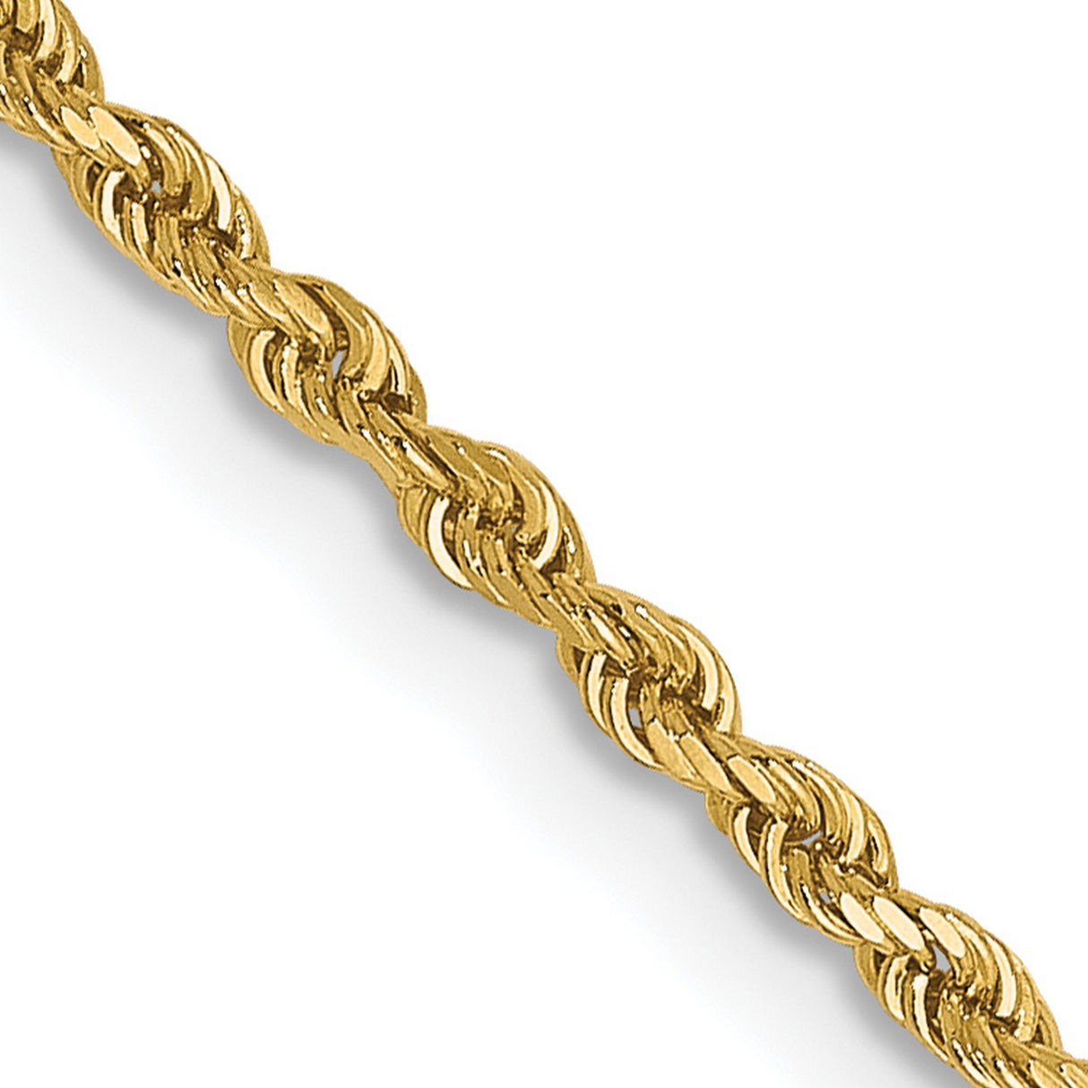 14K Yellow Gold 1.5 mm Rope Chain Necklace, Polished detail view