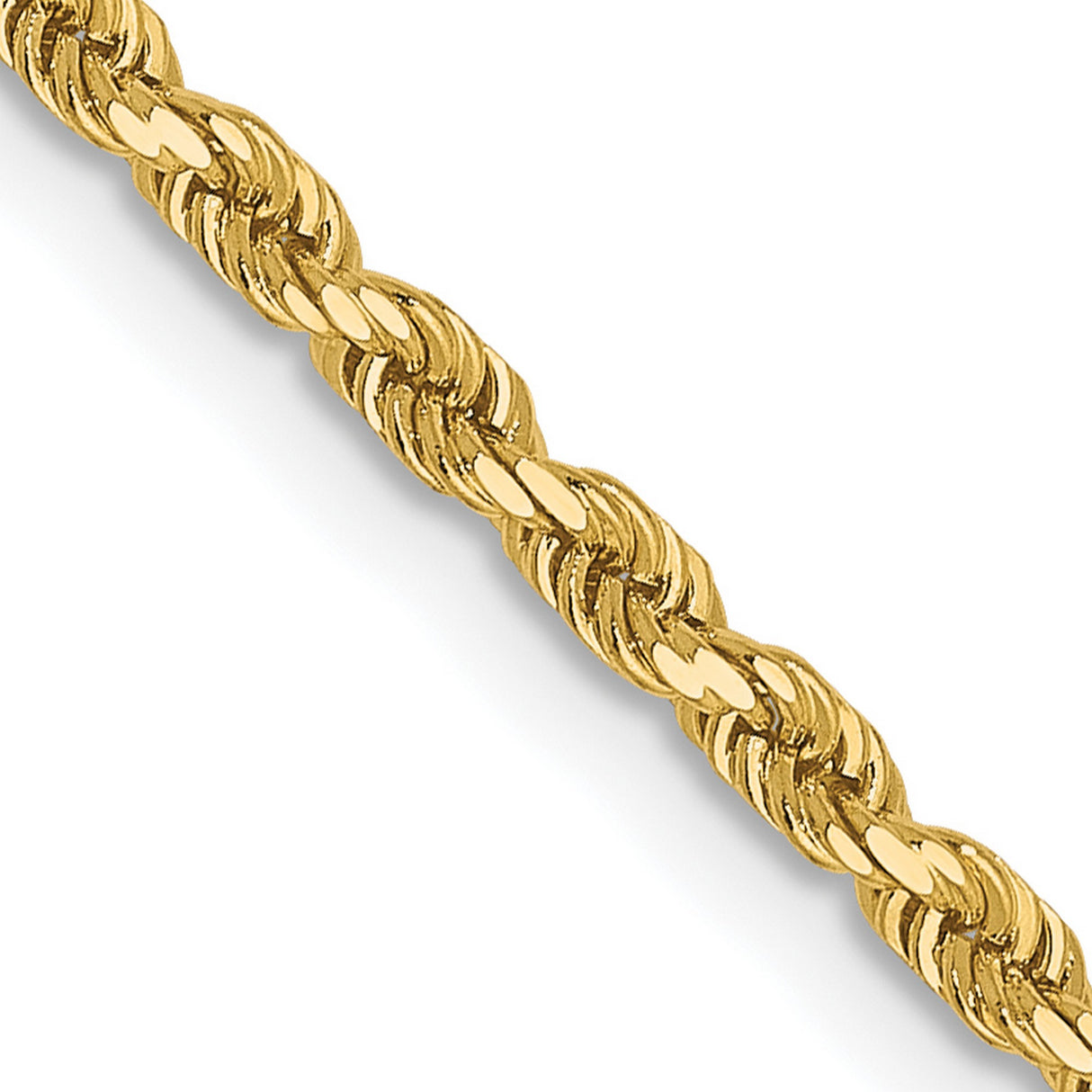 14K Yellow Gold 2 mm Rope Chain Necklace, Polished detail view