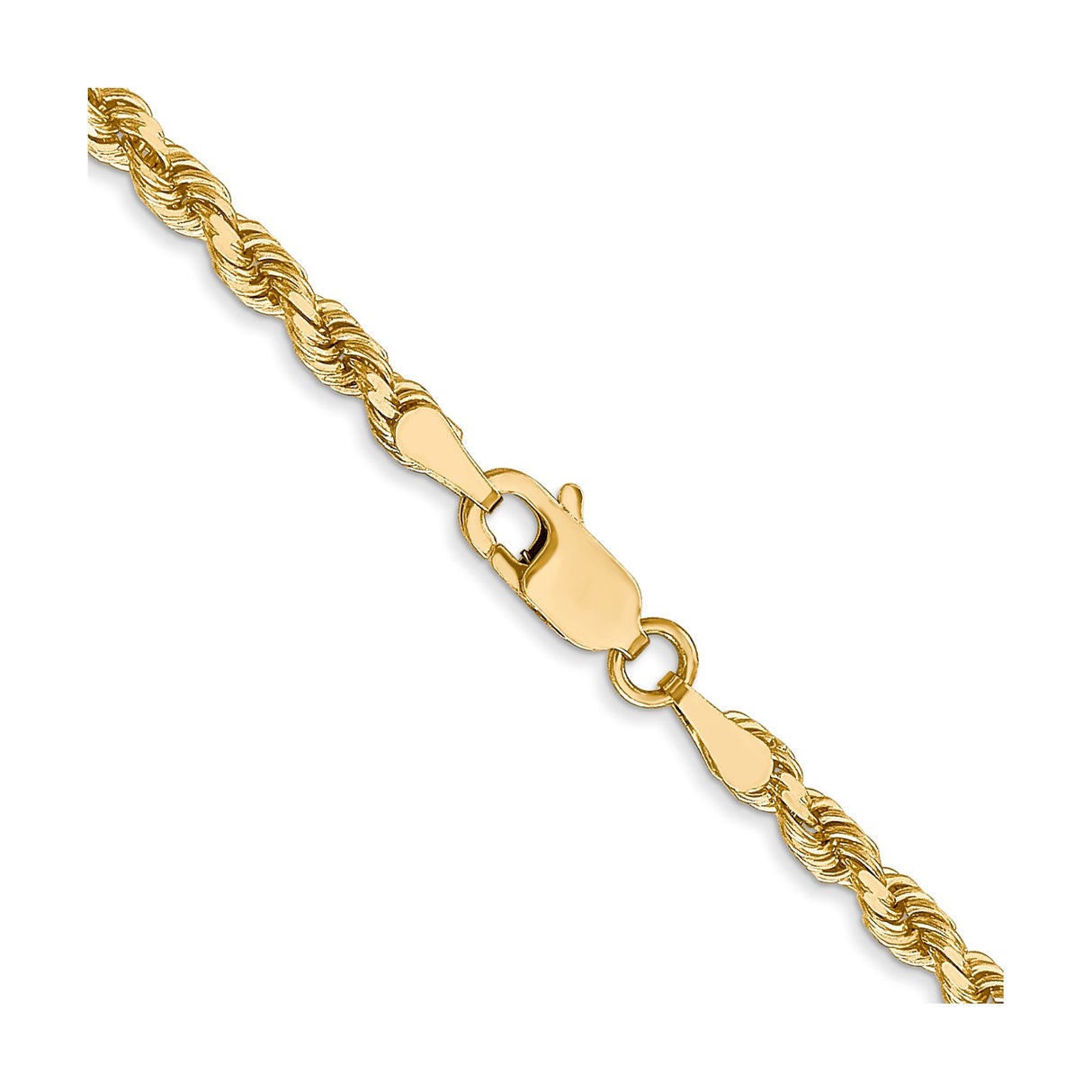 14K Yellow Gold 3 mm Rope Chain Necklace, Polished alternate angle