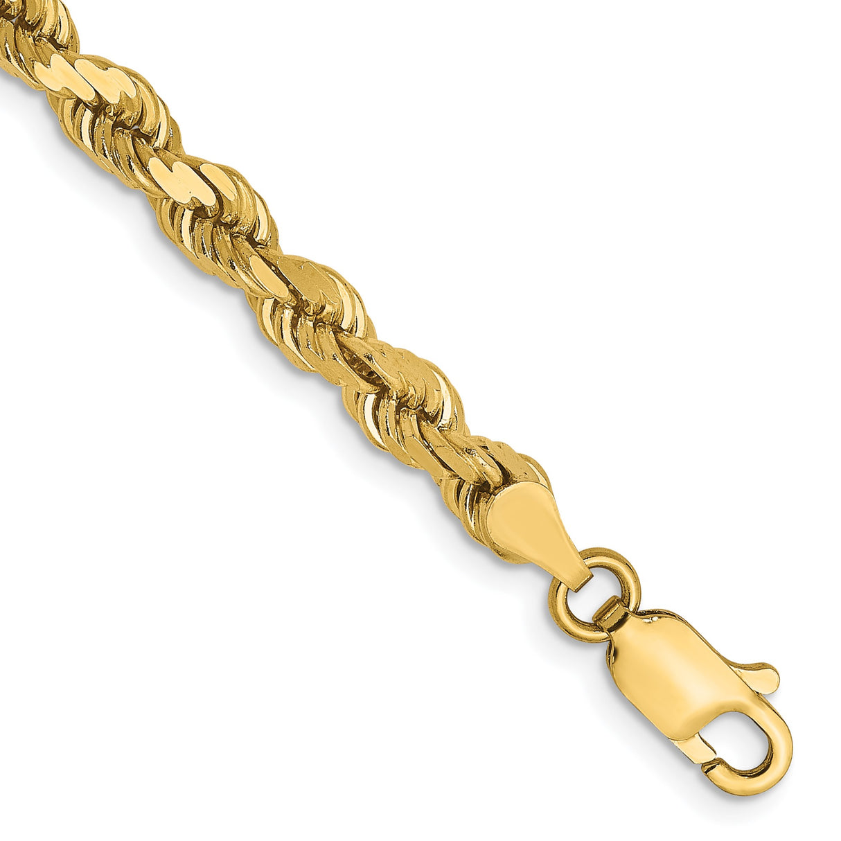 14K Yellow Gold 4 mm Rope Chain Bracelet, Polished