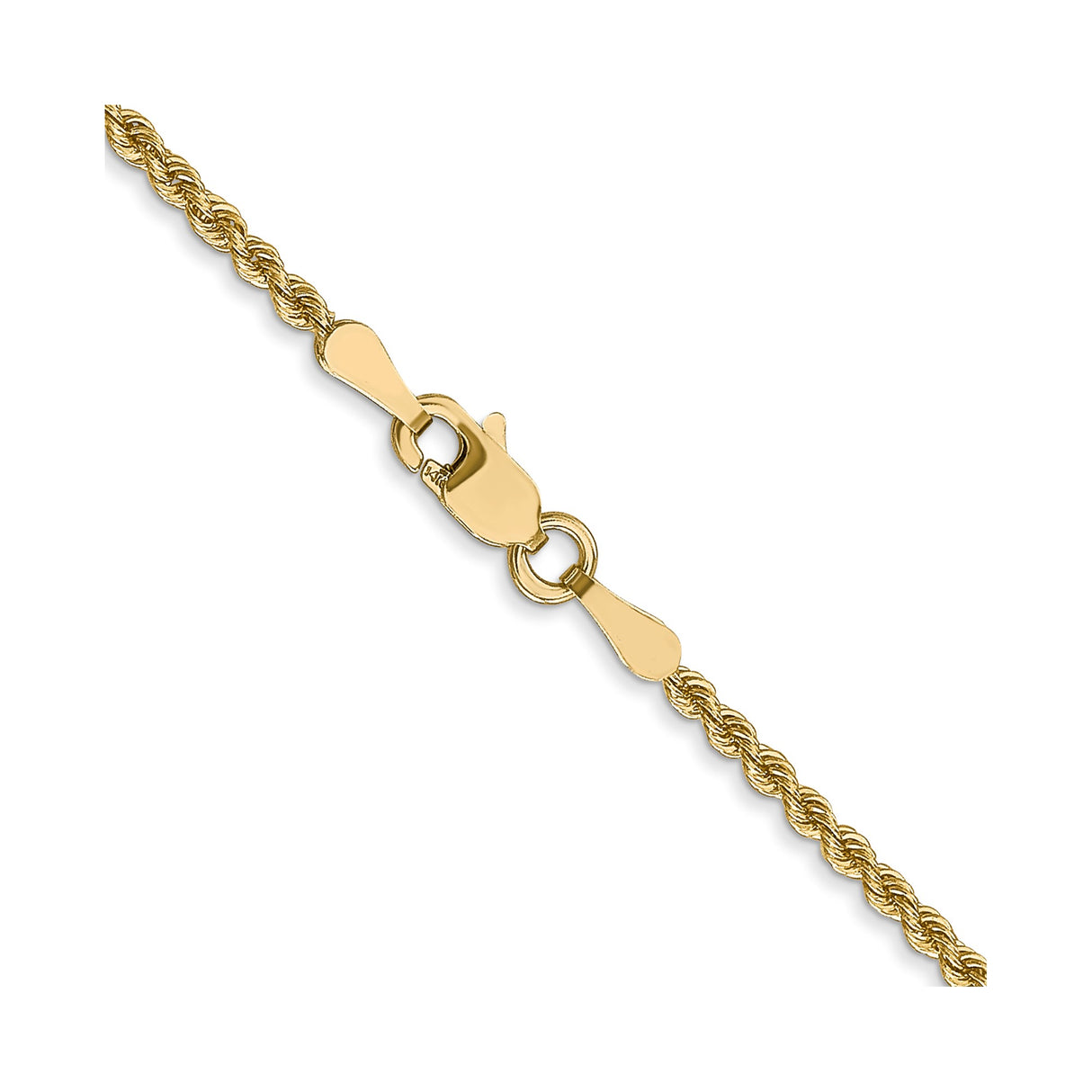 14K Yellow Gold 2 mm Rope Chain Necklace, Polished alternate angle