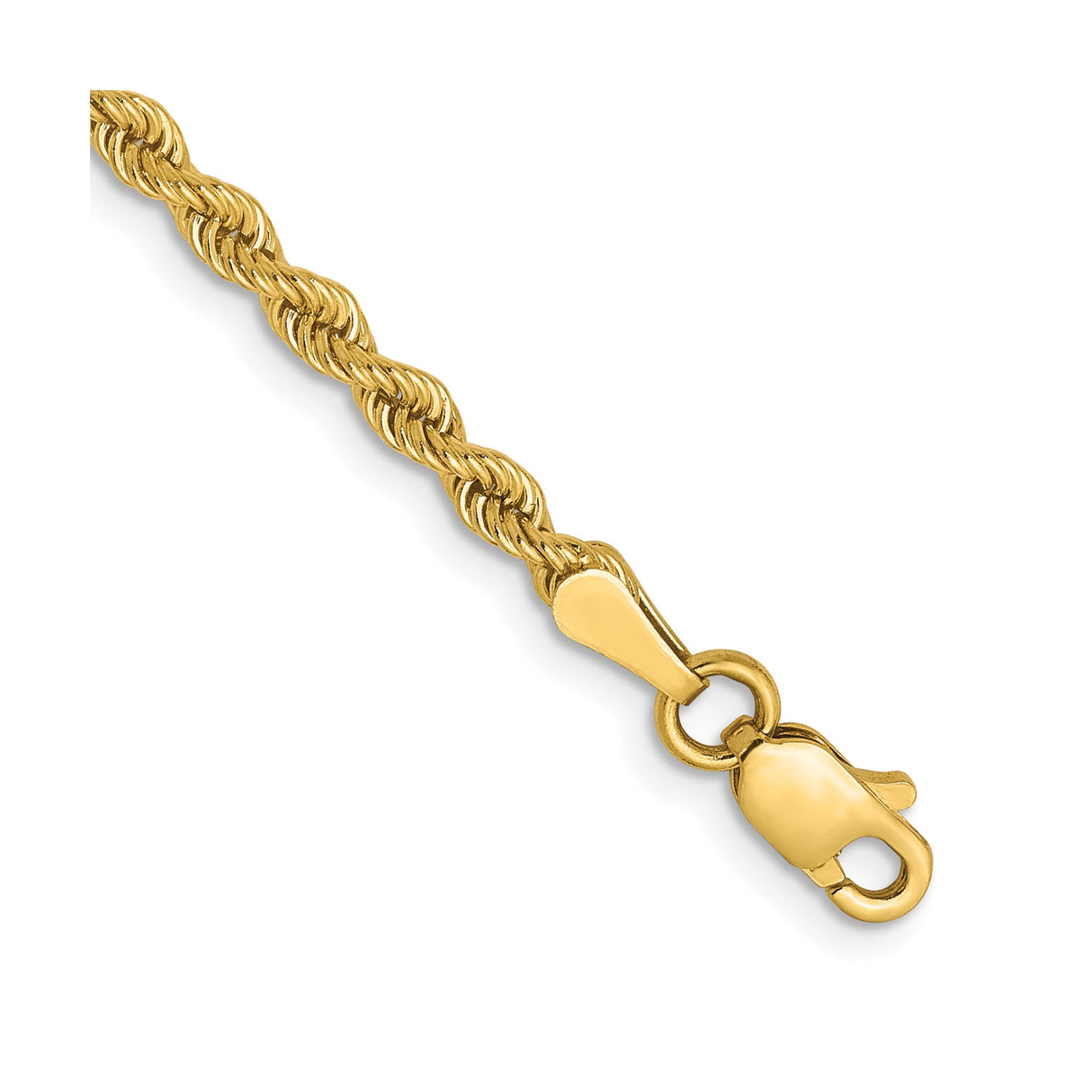 14K Yellow Gold 2.5 mm Rope Chain Bracelet, Polished