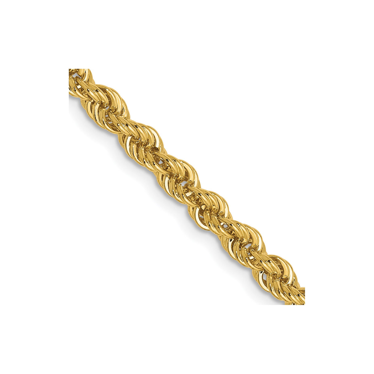 14K Yellow Gold 3 mm Rope Chain Necklace, Polished detail view