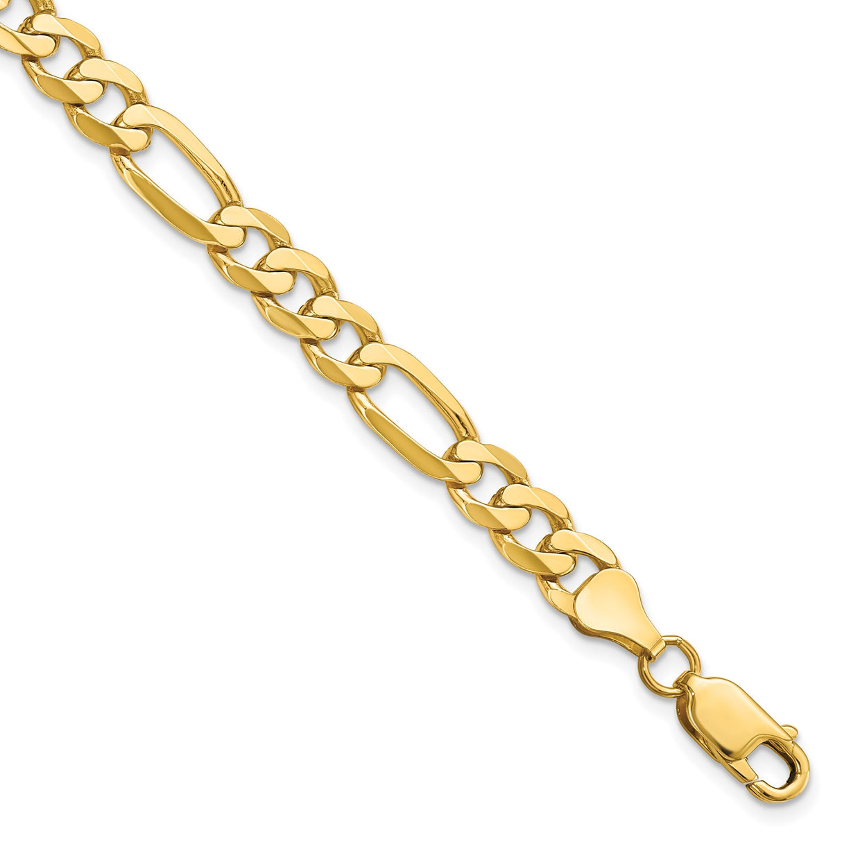 14K Yellow Gold 7 mm Figaro Chain Bracelet, Polished shown for scale