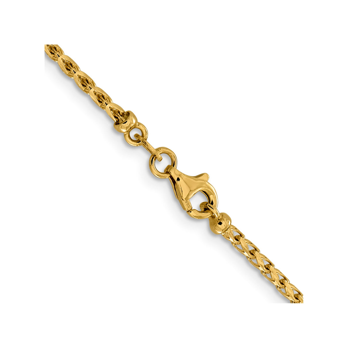 14K Yellow Gold 2.1 mm Franco Chain Necklace, Polished alternate angle