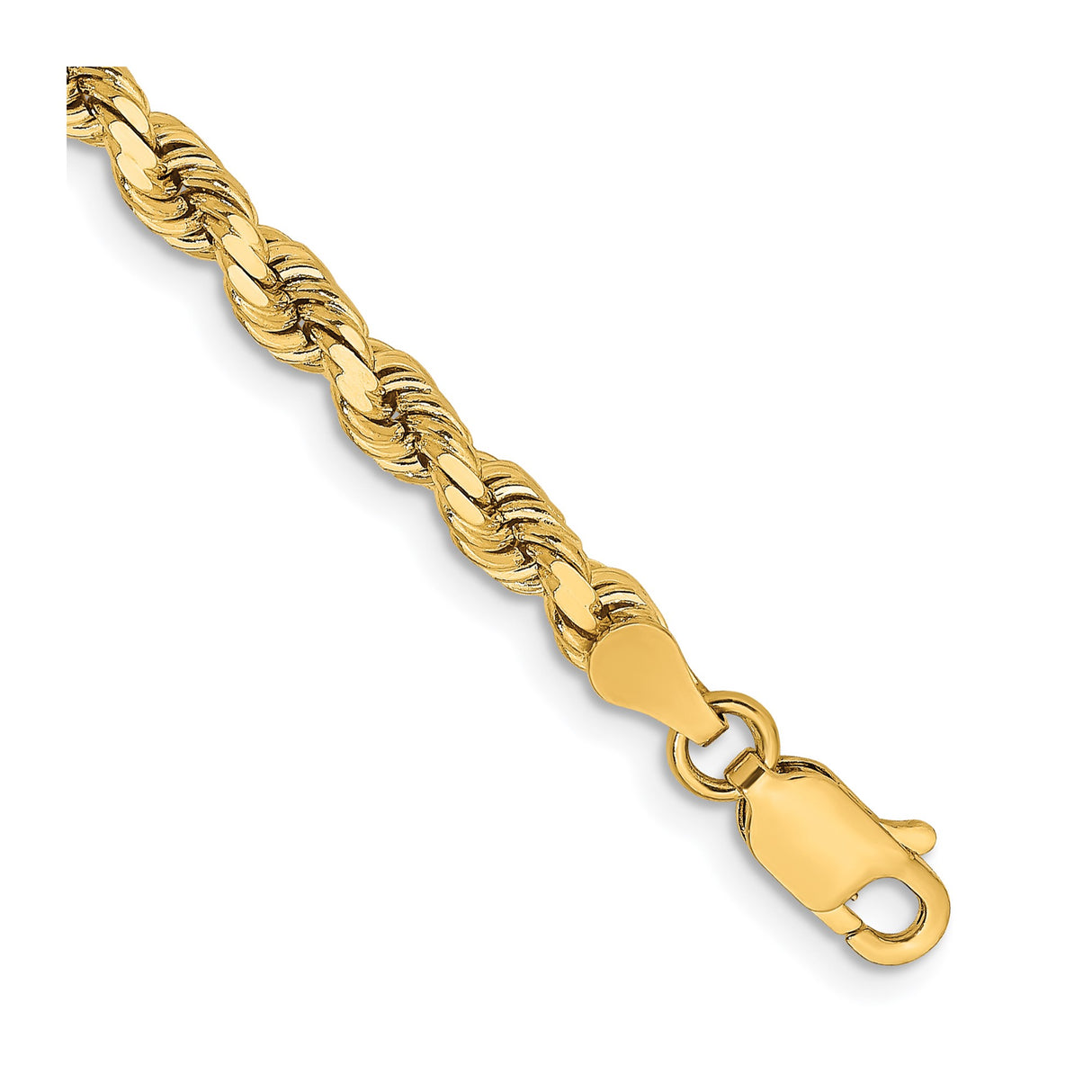 14K Yellow Gold 3.75 mm Rope Chain Bracelet, Polished shown for scale
