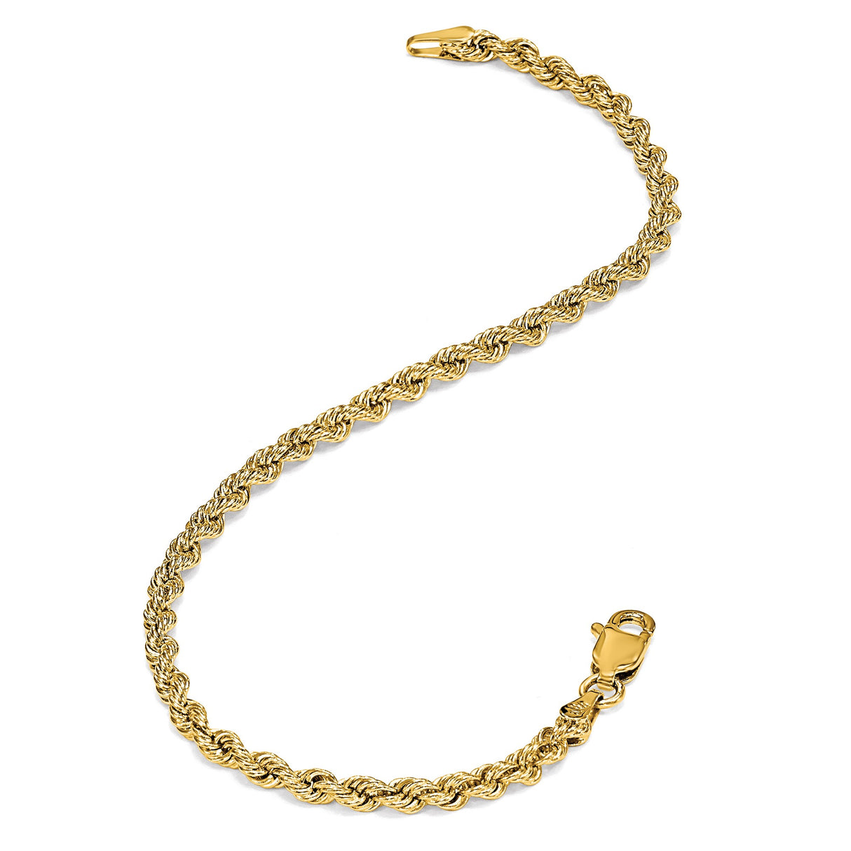 14K Yellow Gold 4.25 mm Rope Chain Bracelet, Polished