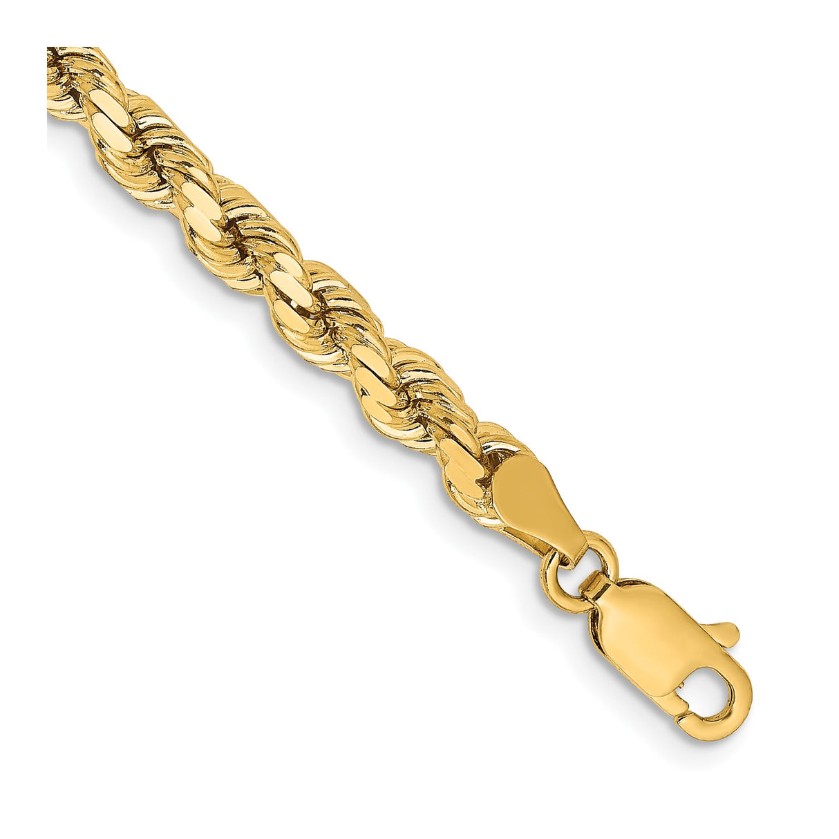 14K Yellow Gold 4.25 mm Rope Chain Bracelet, Polished shown for scale