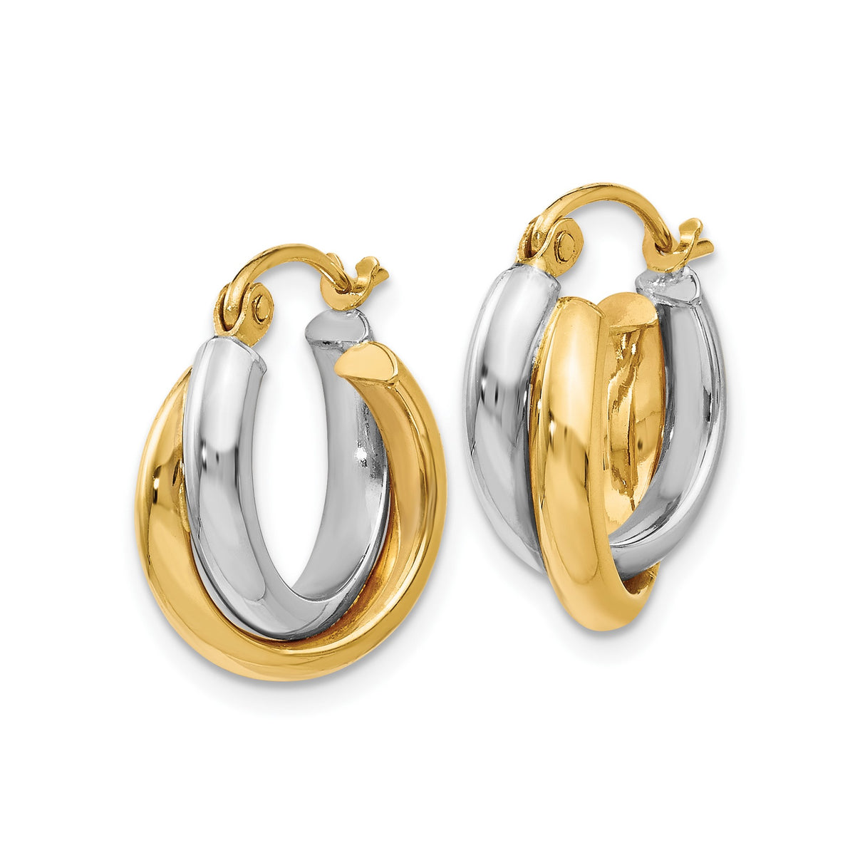 14k Two Tone Gold Hoop Earrings with Twisted Yellow and White Design