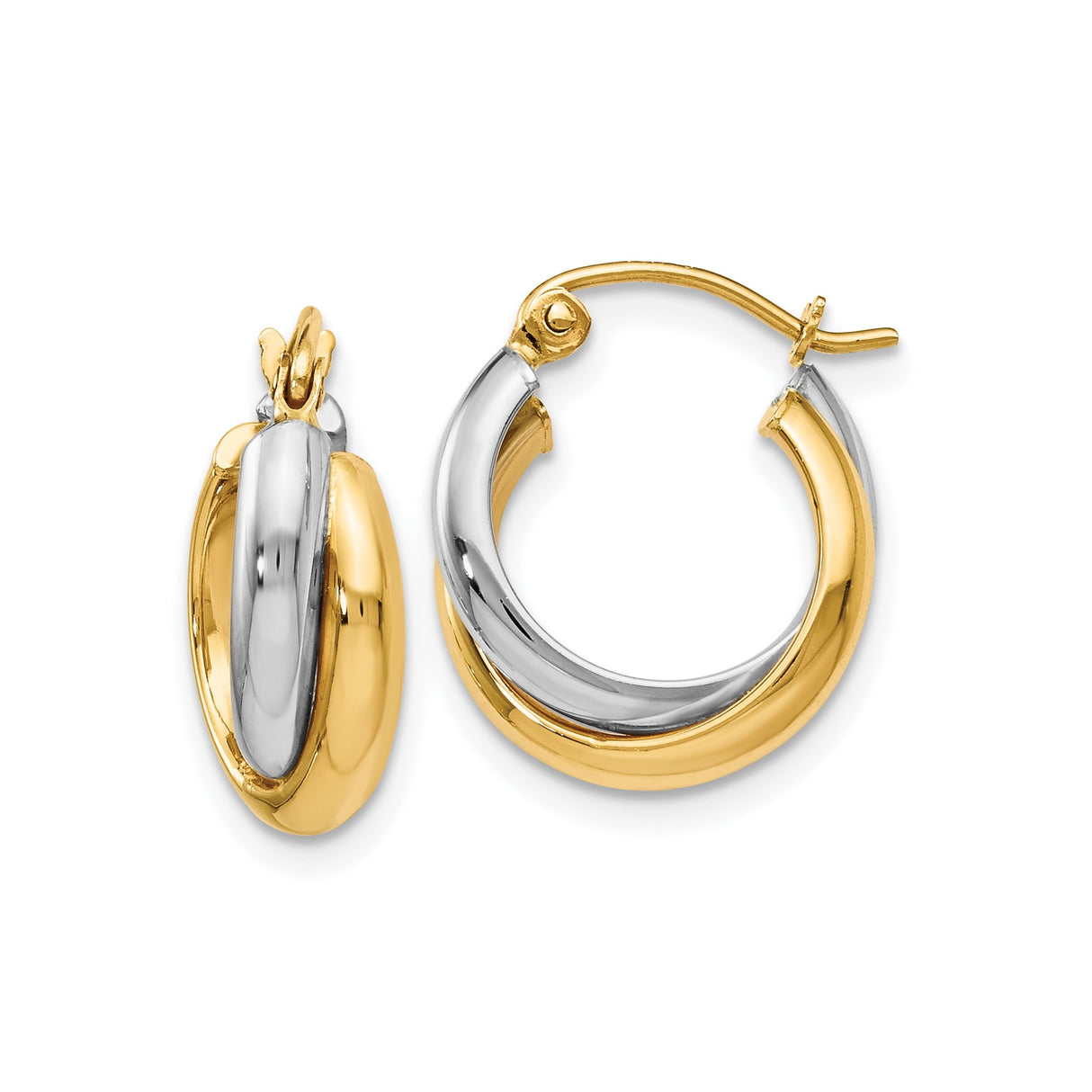 14k Two Tone Gold Hoop Earrings with Twisted Yellow and White Design