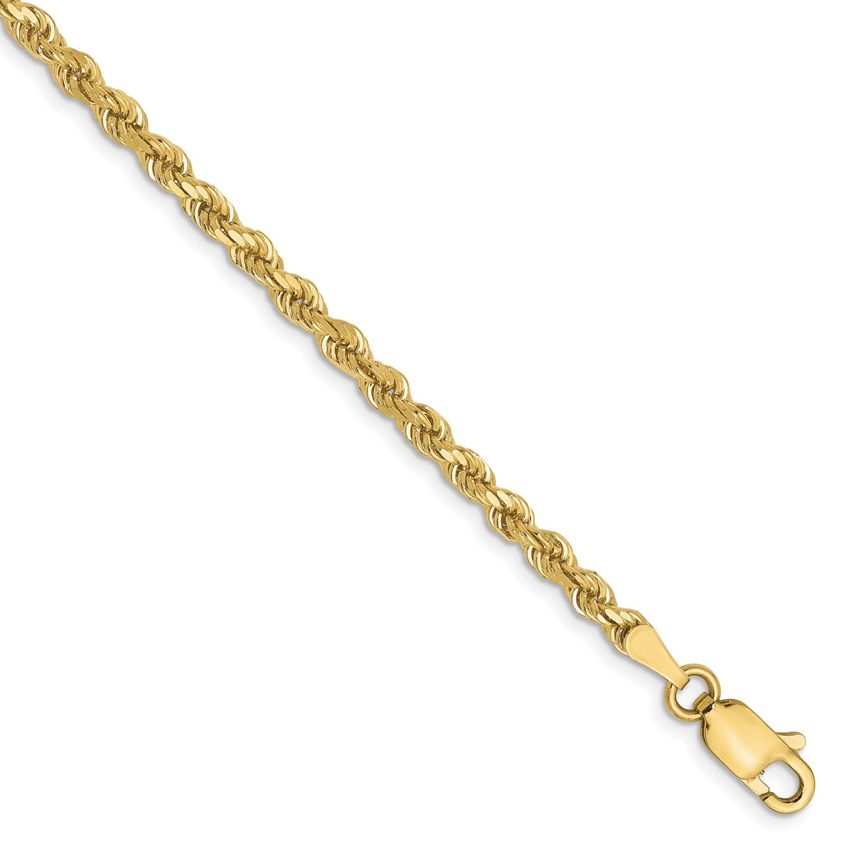10K Yellow Gold 2.75 mm Rope Chain Anklet, Polished