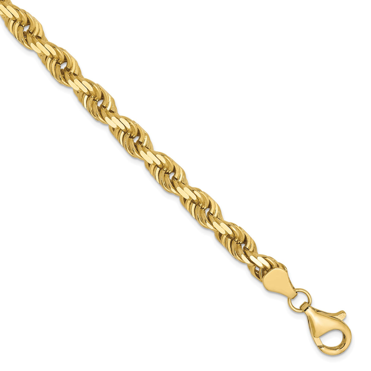 10K Yellow Gold 5.5 mm Rope Chain Bracelet, Polished shown for scale