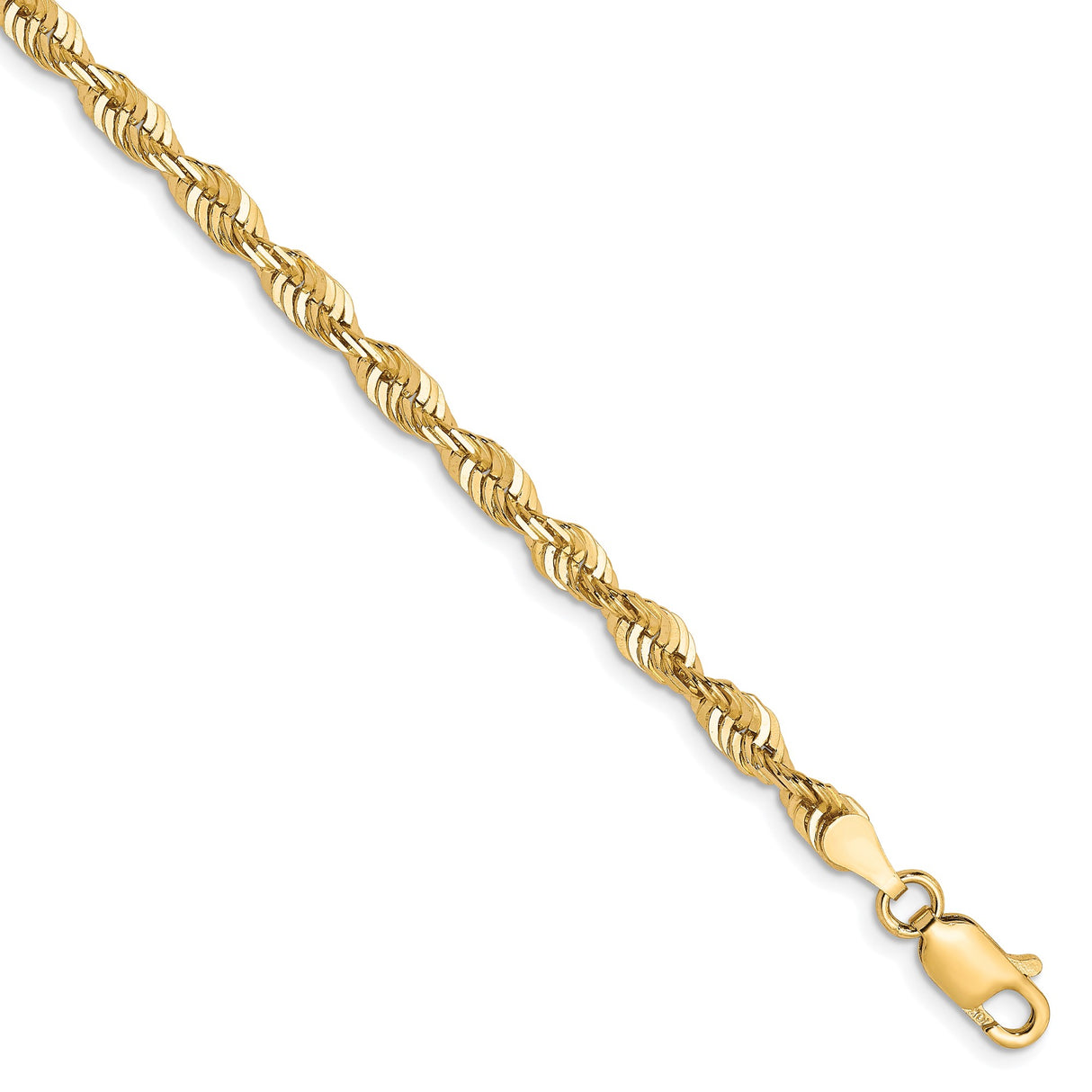 10K Yellow Gold 3.5 mm Rope Chain Bracelet, Polished shown for scale