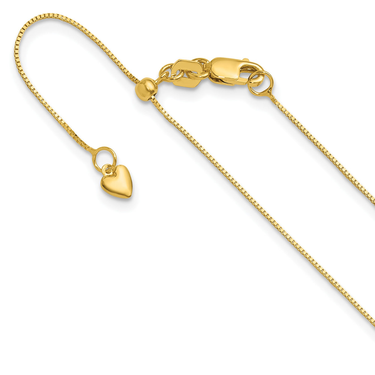 10K Yellow Gold 0.7 mm Box Chain Necklace, Polished detail view