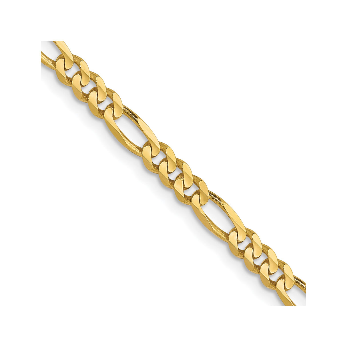 10K Yellow Gold 3 mm Figaro Chain Necklace, Polished detail view