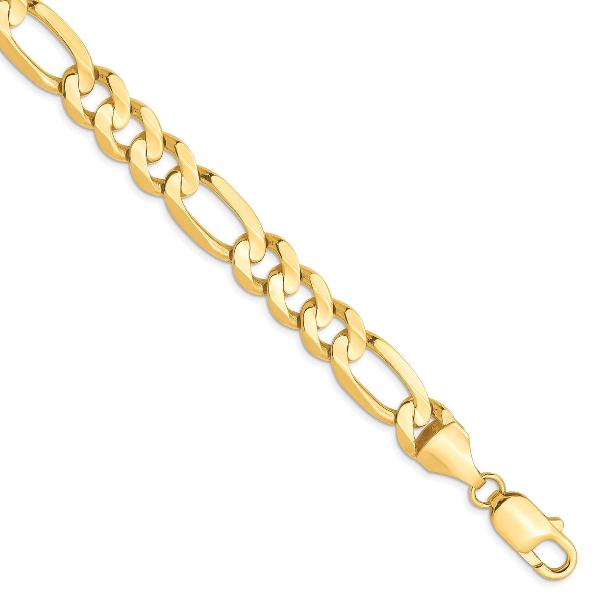 10K Yellow Gold 8.75 mm Figaro Chain Bracelet, Polished shown for scale