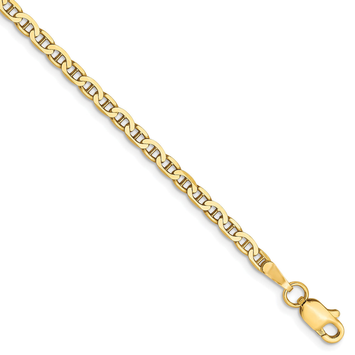 10K Yellow Gold 2.4 mm Polished Chain Anklet, Solid