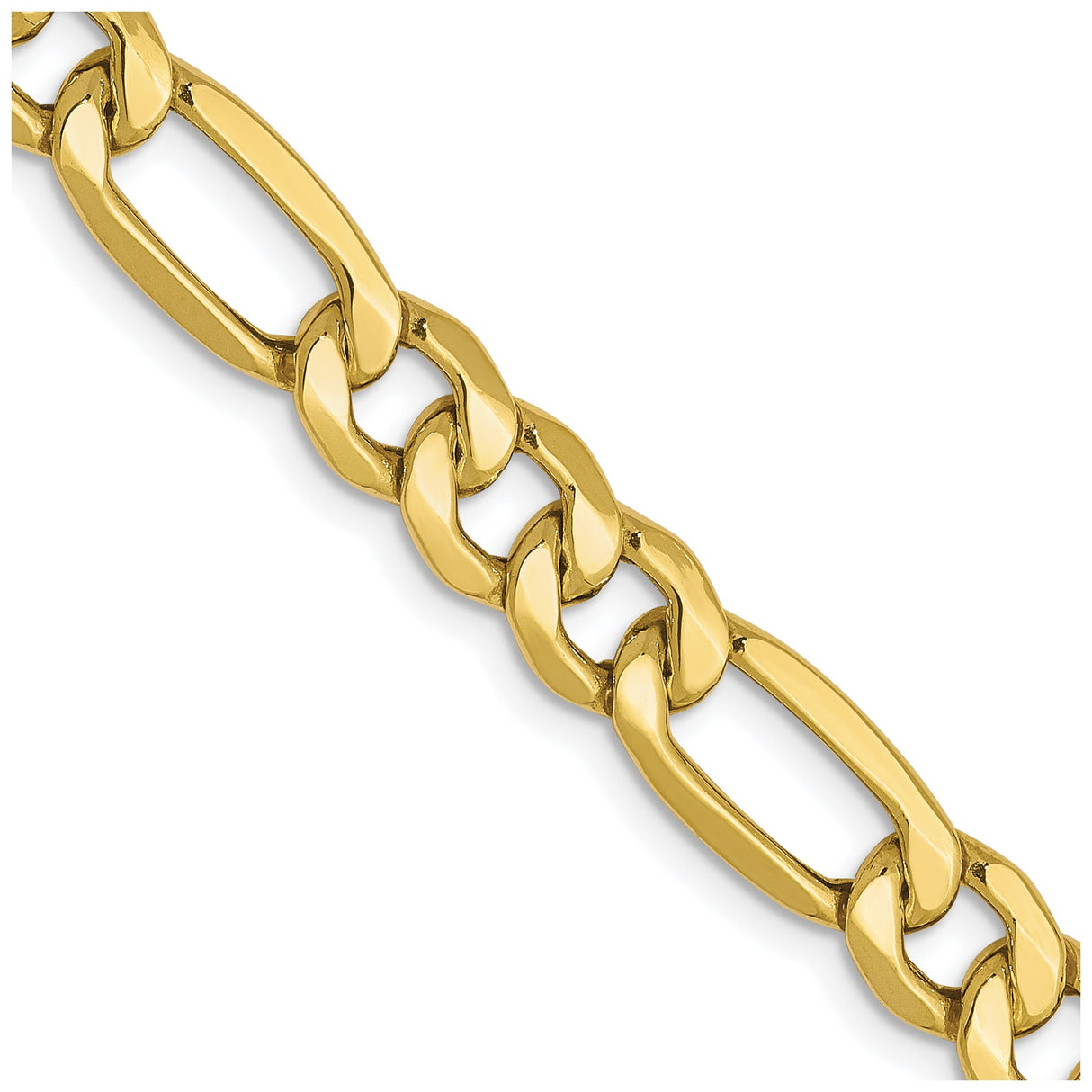 10K Yellow Gold 6.6 mm Figaro Chain Necklace, Polished detail view